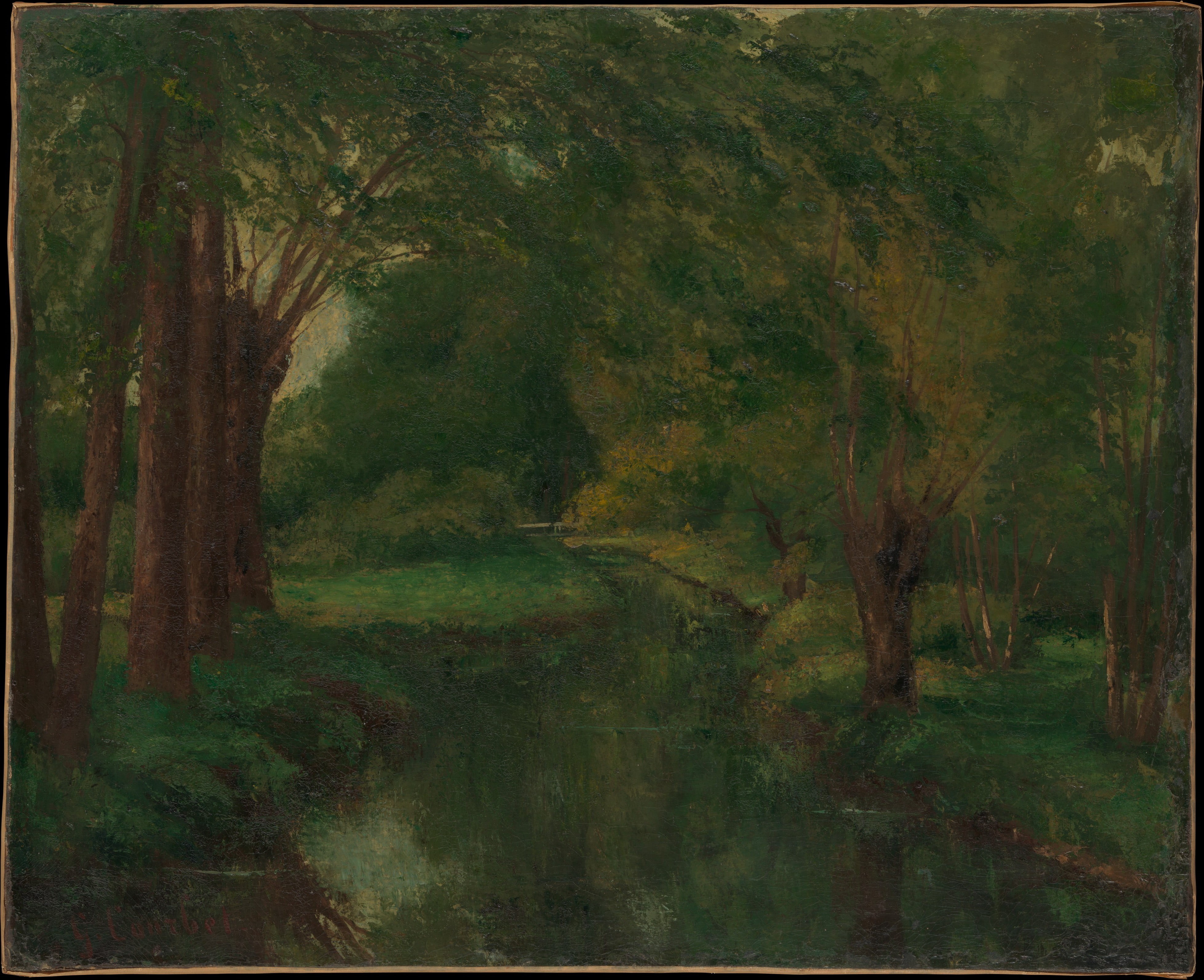 land, landscape, beauty in nature, woodland, Gustave Courbet, classic art, no people, green color, day, nature, lush foliage, tranquil scene, tranquility, HD Wallpaper