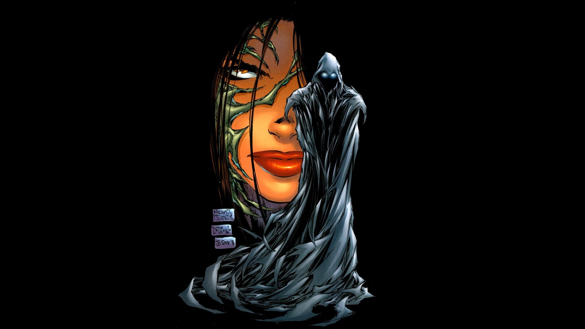 Witchblade, young men, cut out, black background, pattern, human representation, illustration, one person, young women, side view, young adult, Michael Turner, HD Wallpaper