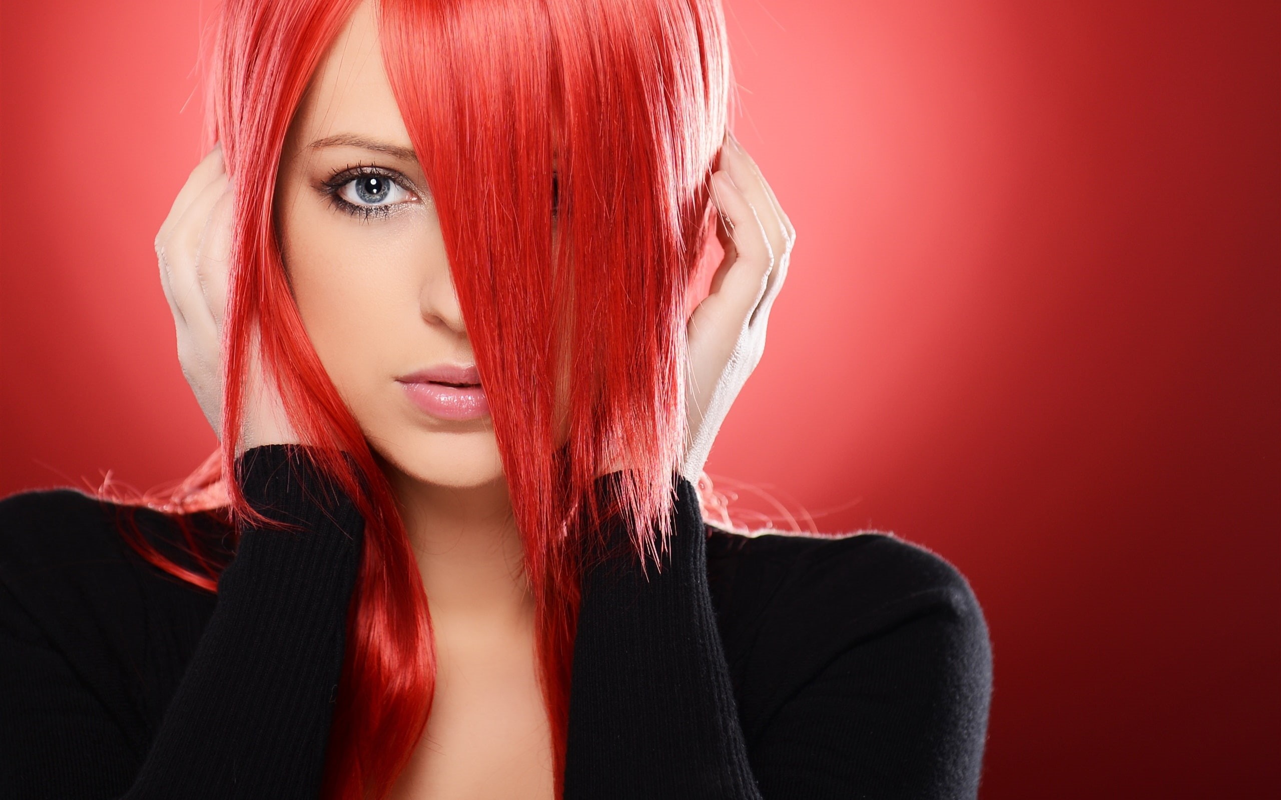 Fashion, Red, dye, Girl, Hands, Hair, Face, 2K, Eyes, HD Wallpaper