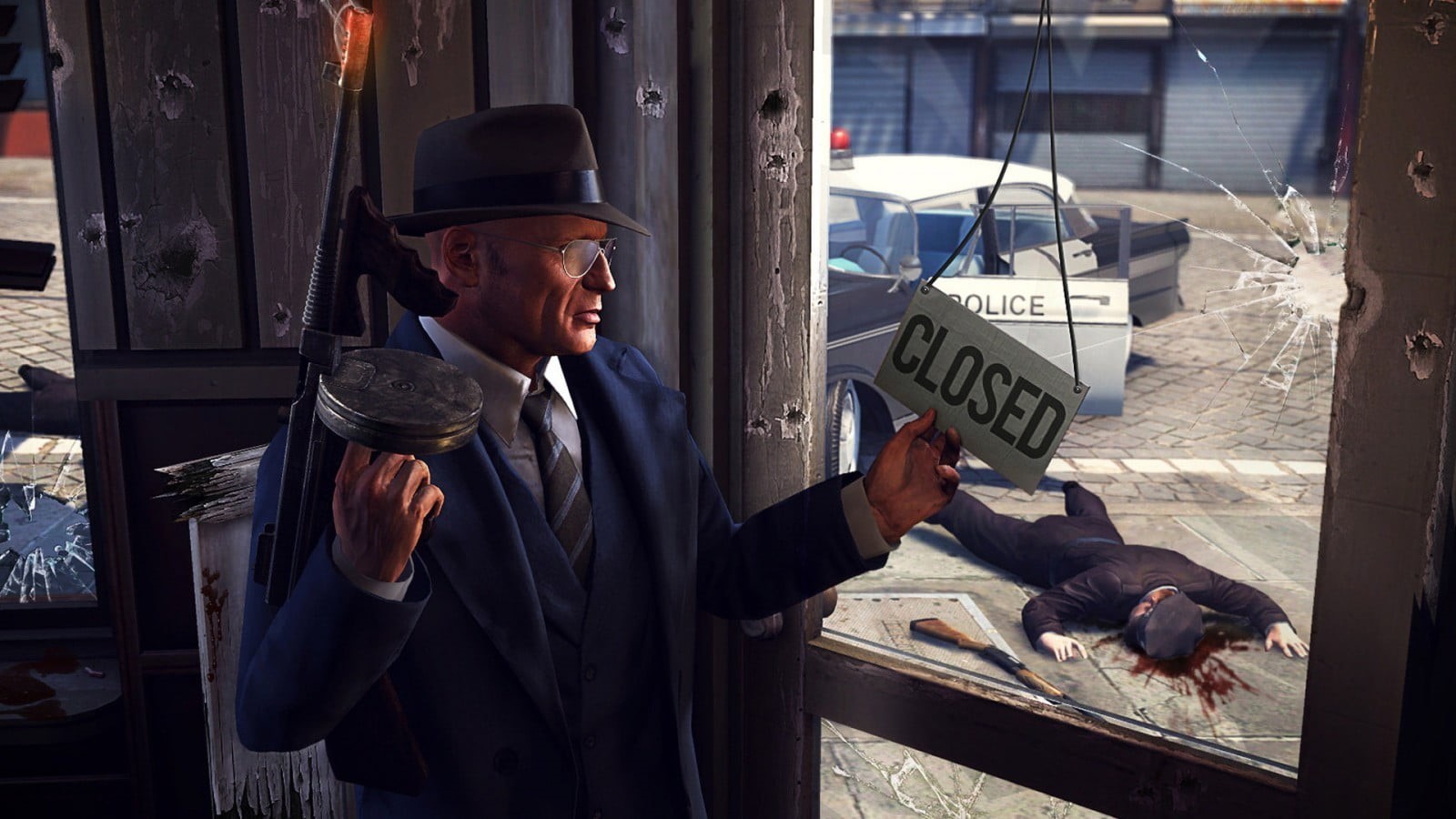 day, crime, real people, business, artwork, males, social issues, one person, window, weapon, holding, hat, suit, s, gangster, video games, Mafia III, adult, HD Wallpaper