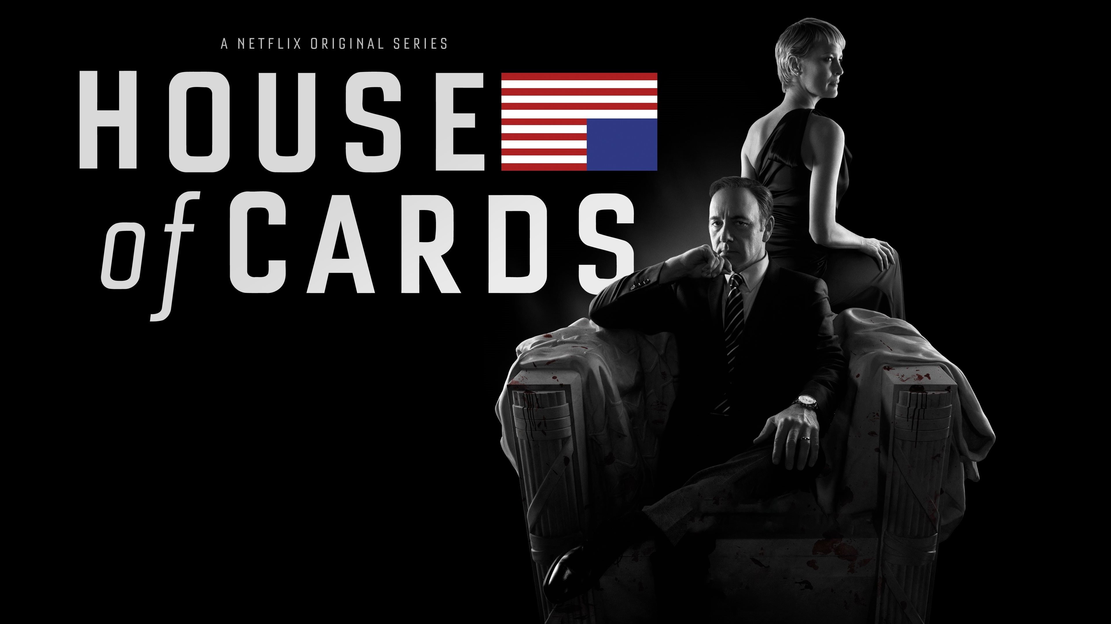 frank underwood kevin spacey robin wright claire underwood sitting couple house of cards american flag netflix black background tv, 4K, HD Wallpaper