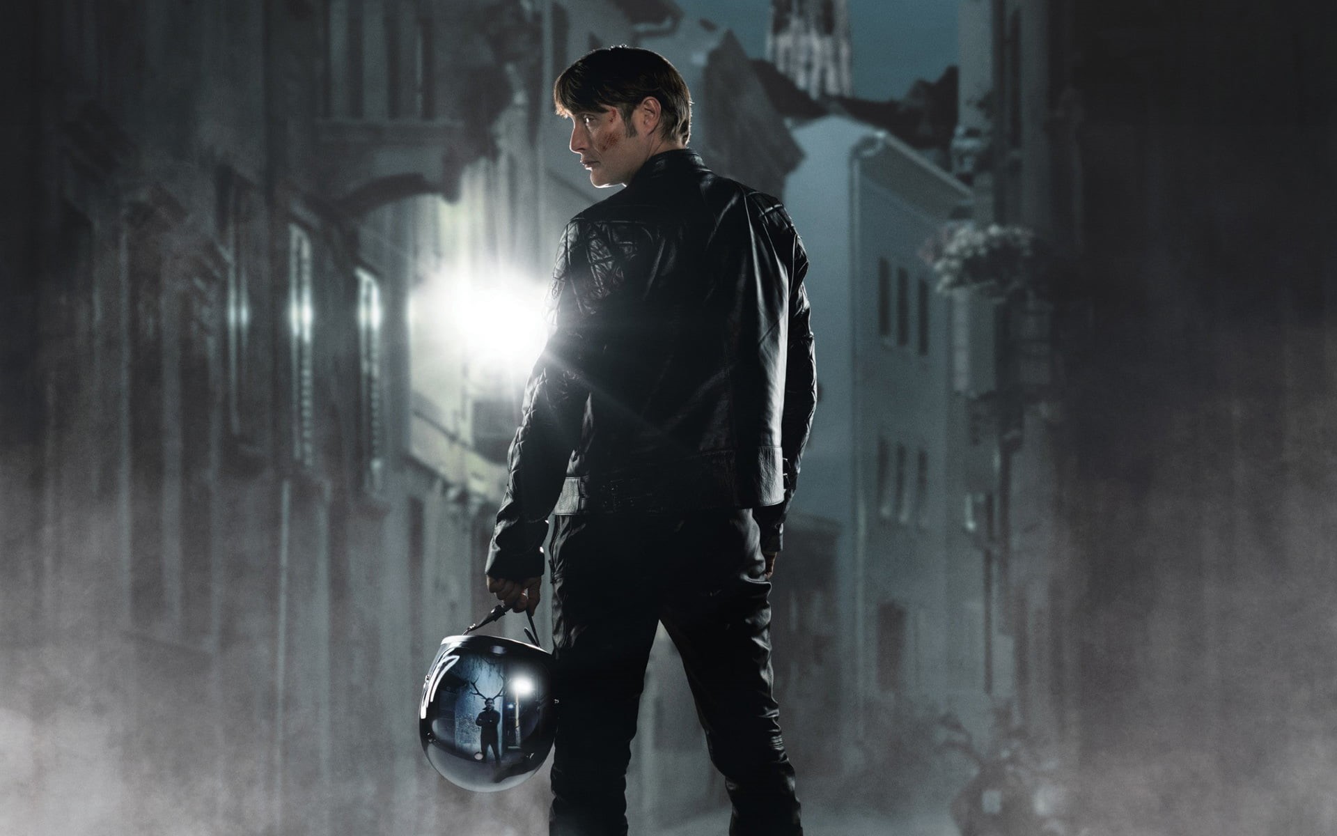 1080P, males, Dr. Hannibal Lecter, young adult, black color, one person, protection, architecture, poster, season, helmet, young men, reflection, city, HD Wallpaper