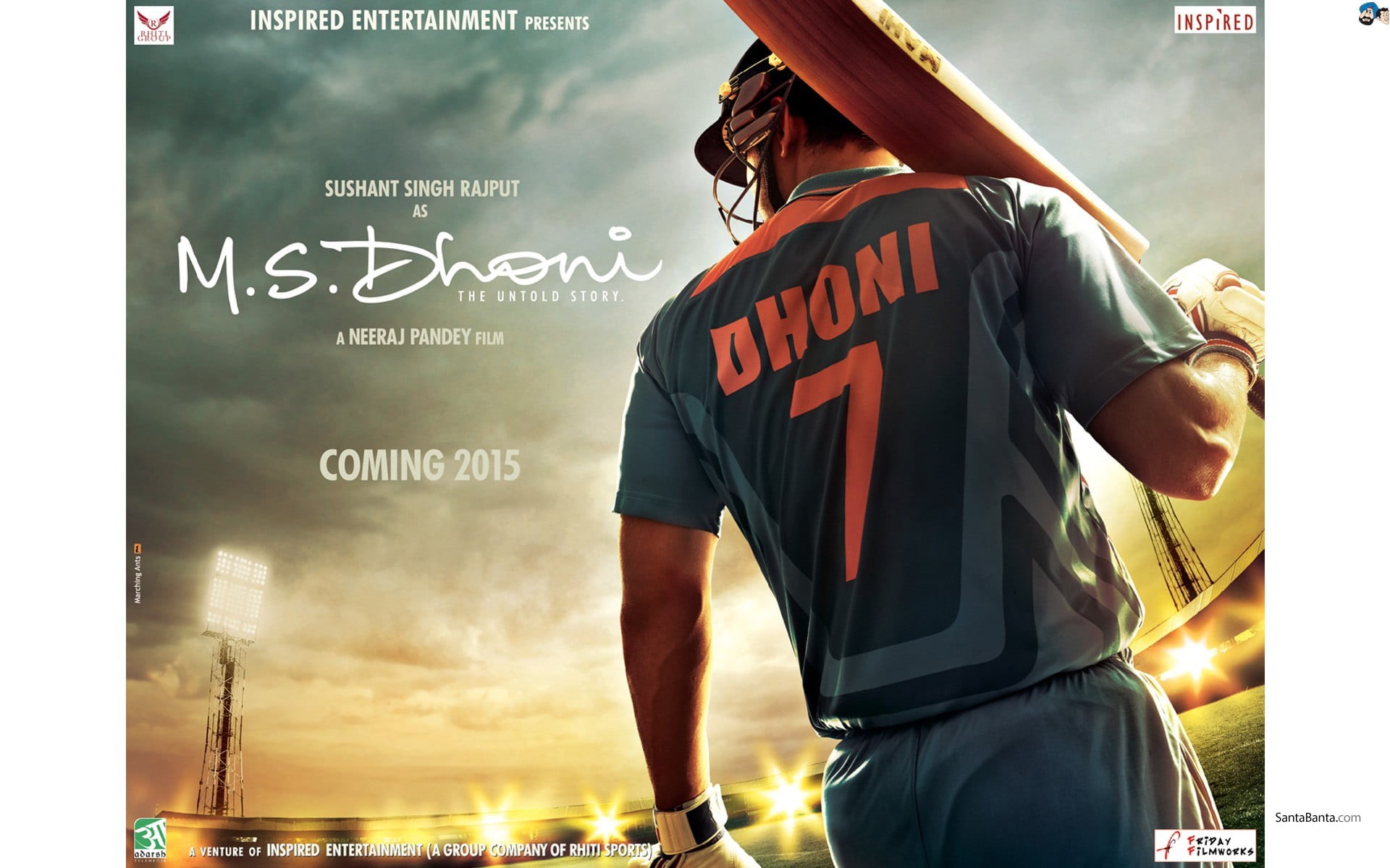 clothing, communication, headwear, 1080P, M.S. Dhoni, m, people, outdoors, hat, poster, Bollywood, standing, men, sunlight, nature, helmet, text, dhoni, HD Wallpaper