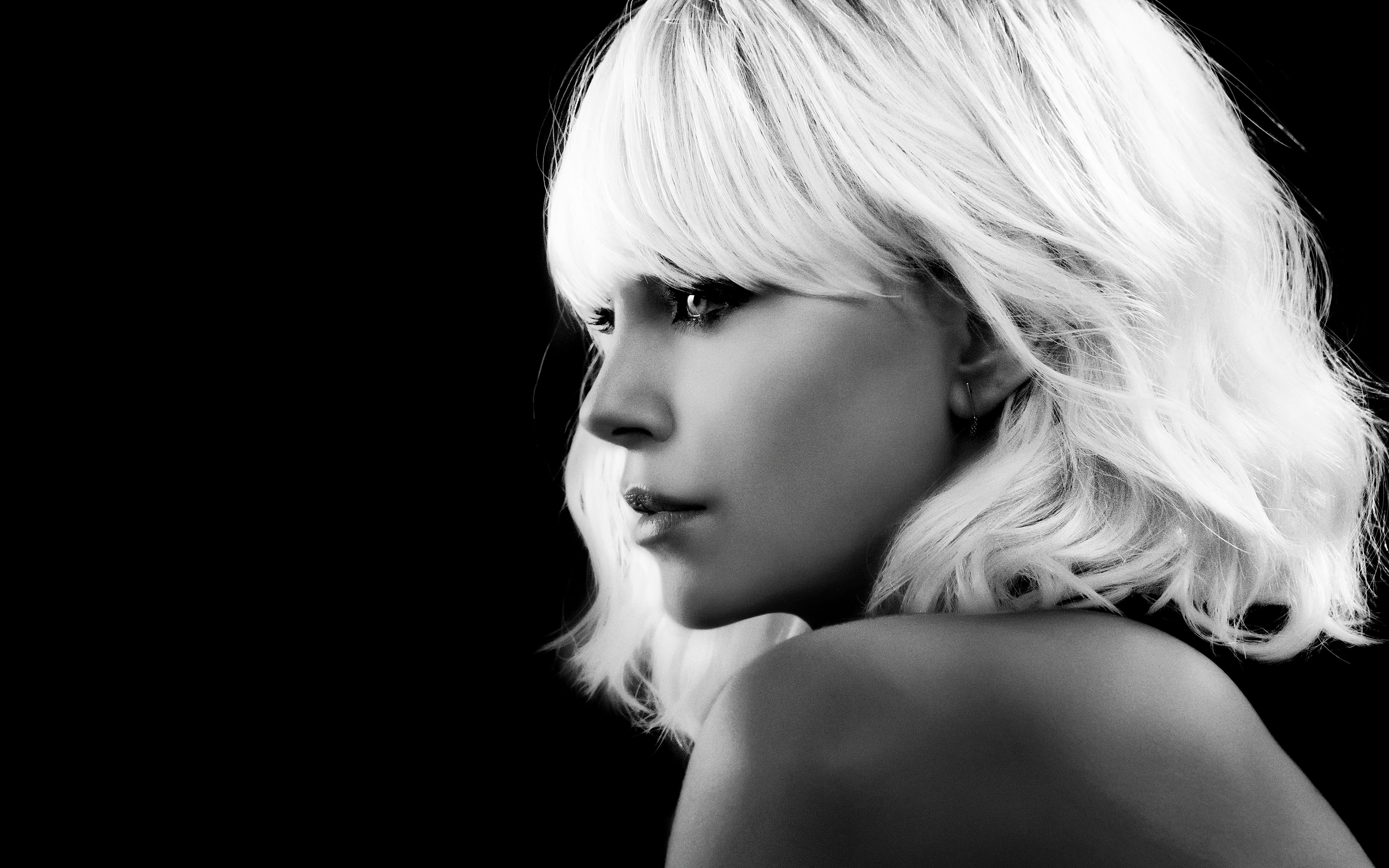indoors, studio shot, one person, beauty, crew, men, white, shirt, hairstyle, monochrome, adult, actress, profile view, human face, s, headshot, Charlize Theron, HD Wallpaper