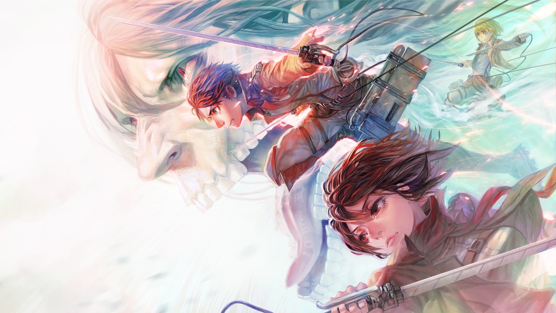 leisure activity, dancing, women, artist, anime, Eren Jeager, Mikasa Ackerman, event, nature, hairstyle, people, emotion, artwork, low angle view, young adult, HD Wallpaper