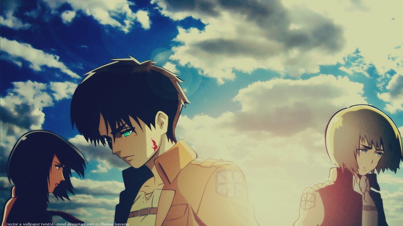 Eren Jeager, anime, male likeness, adult, human face, art and craft, human representation, 720P, one person, day, sky, leisure activity, representation, HD Wallpaper