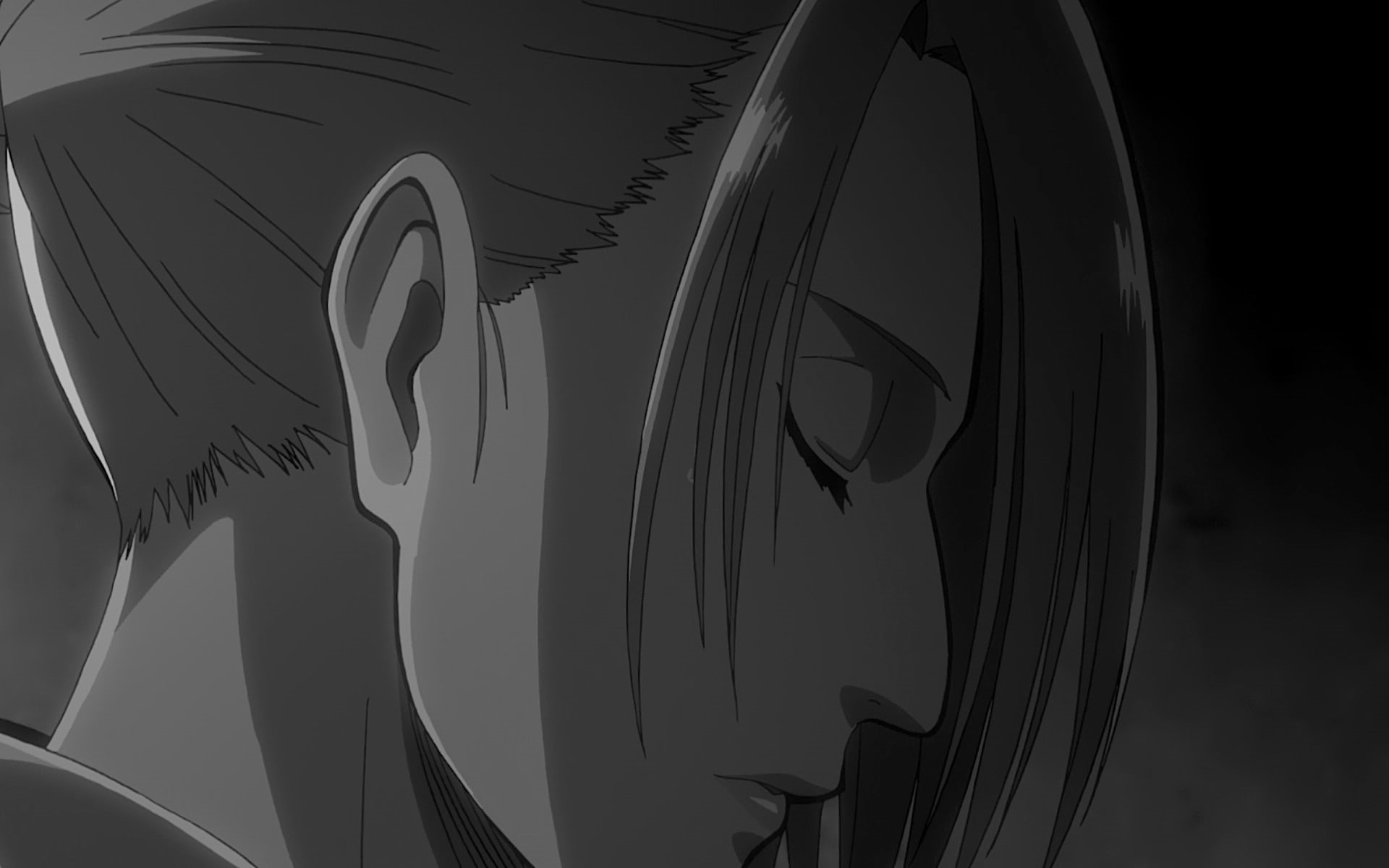 Shingeki No Kyojin, Black and White, Sadness, 1080P, Annie Leonhart, Attack On Titan, Anime, HD Wallpaper