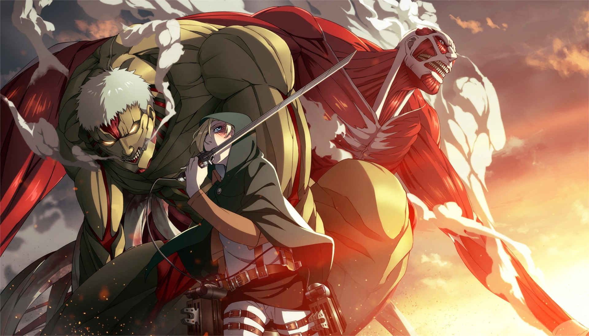 outdoors, Anime, young men, people, 1080P, security, sports equipment, celebration, Attack On Titan, sport, headwear, protection, sunlight, day, Annie Leonhart, HD Wallpaper