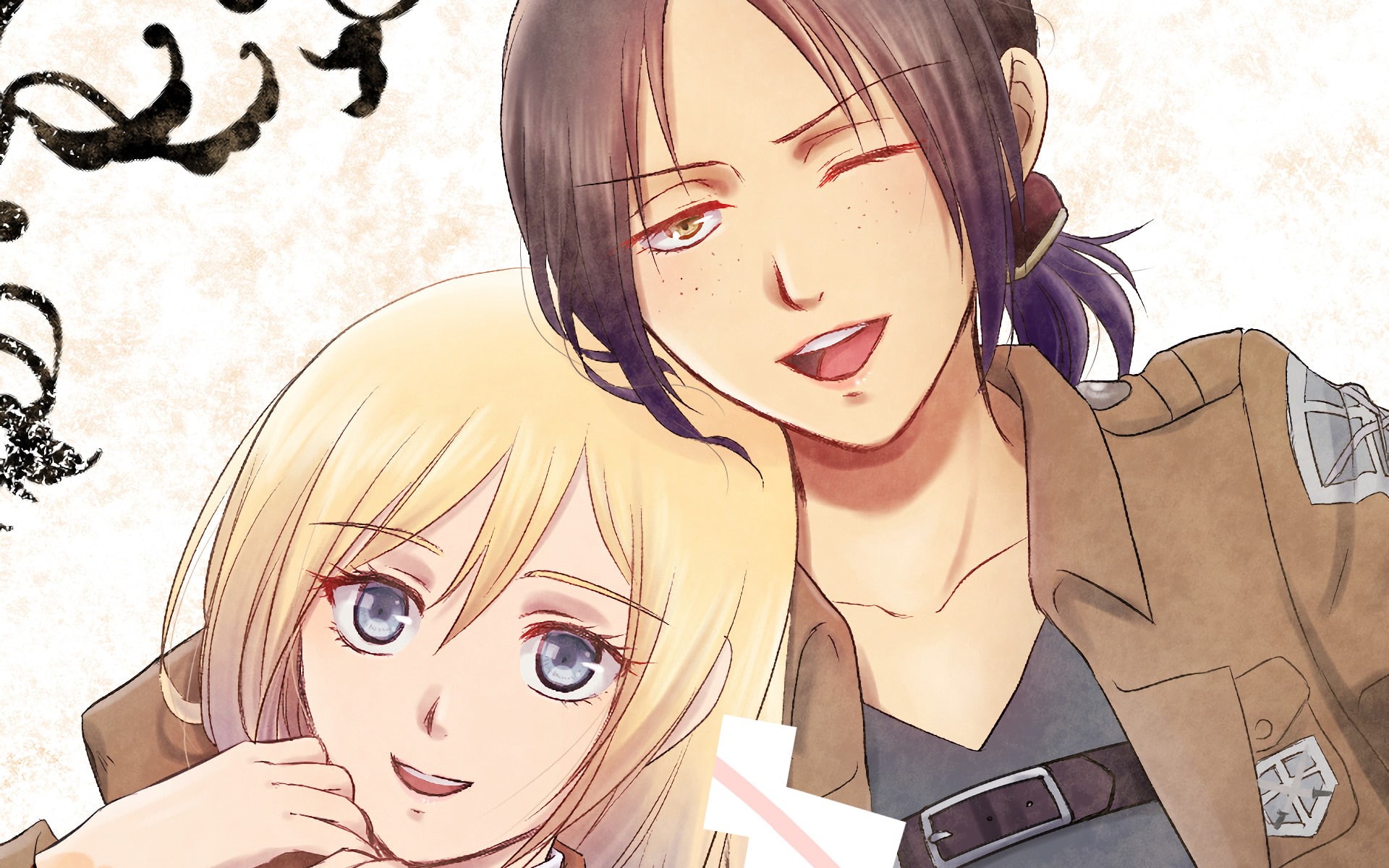 indoors, Ymir (Attack on Titan), portrait, headshot, representation, wall - building feature, young women, close-up, 1080P, hairstyle, two people, real people, HD Wallpaper