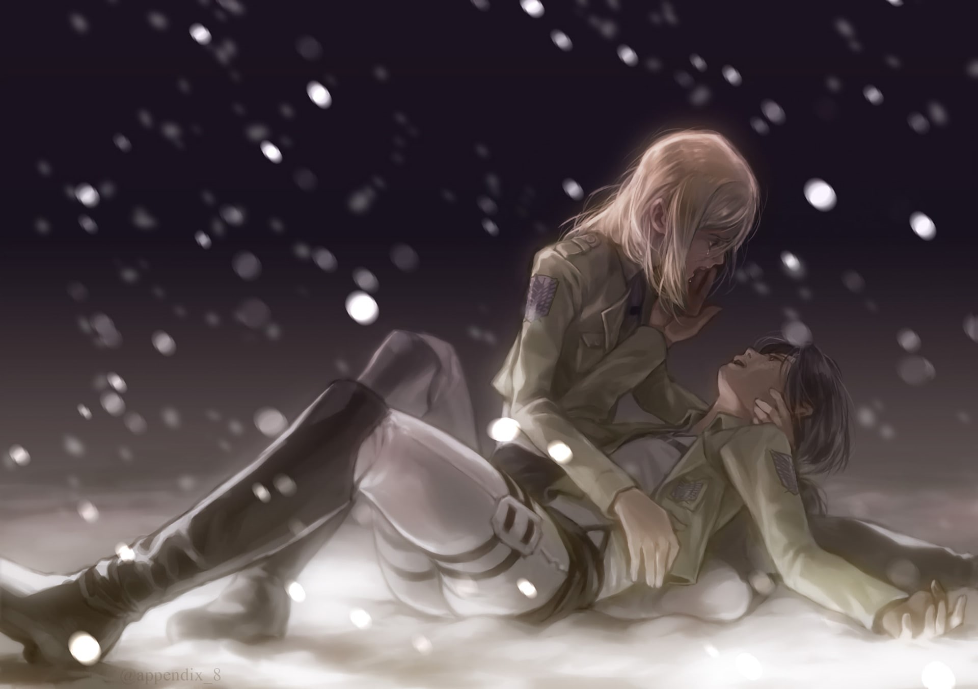 Crying, Sitting, Tears, Sad, Girl, Lying Down, 1080P, Jacket, Uniform, Shingeki No Kyojin, Boots, Anime, Attack On Titan, Historia Reiss, Ymir (Attack on Titan), HD Wallpaper