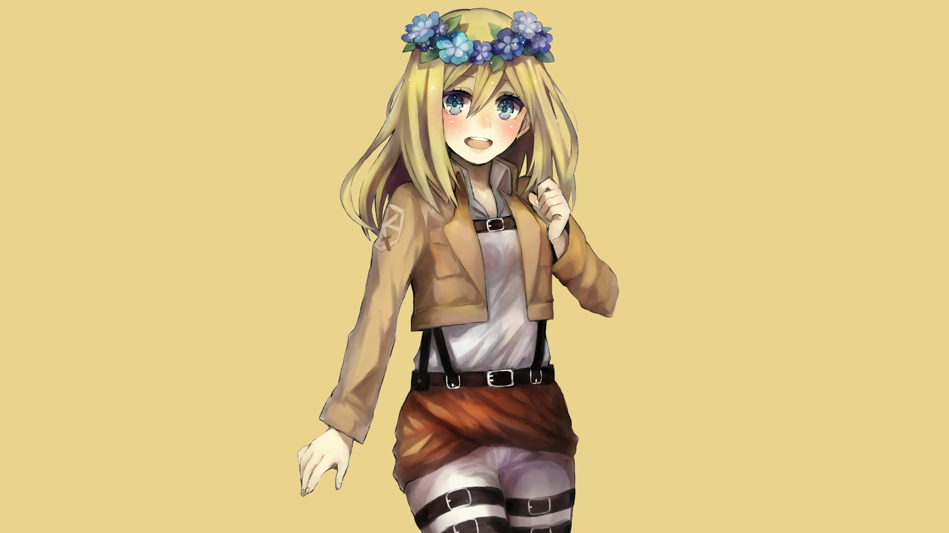 Anime, Girl, Headdress, Smile, Historia Reiss, 1080P, Blue Eyes, Attack On Titan, Long Hair, Flower, Blonde, Blush, HD Wallpaper