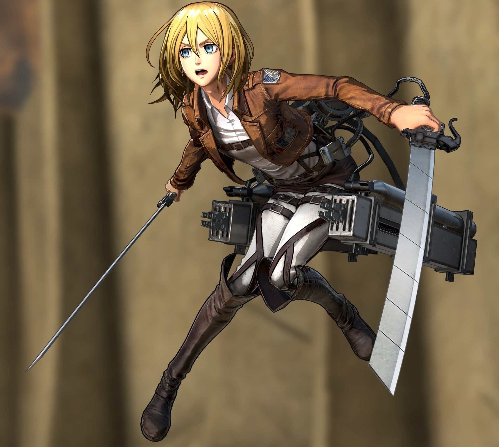 Blue Eyes, Attack On Titan, Uniform, Weapon, Anime, Blonde, 1080P, Historia Reiss, Short Hair, Girl, Blush, HD Wallpaper