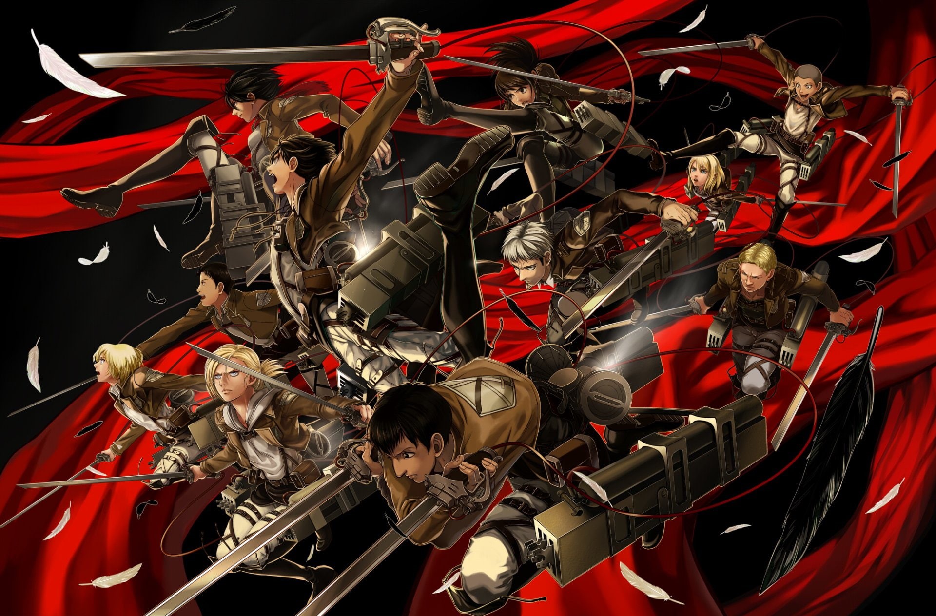 1080P, attack, Mikasa Ackerman, Bertholdt Hoover, titans, Eren Yeager, Reiner Braun, Connie Springer, Armin Arlert, Attack On Titan, Annie Leonhart, HD Wallpaper