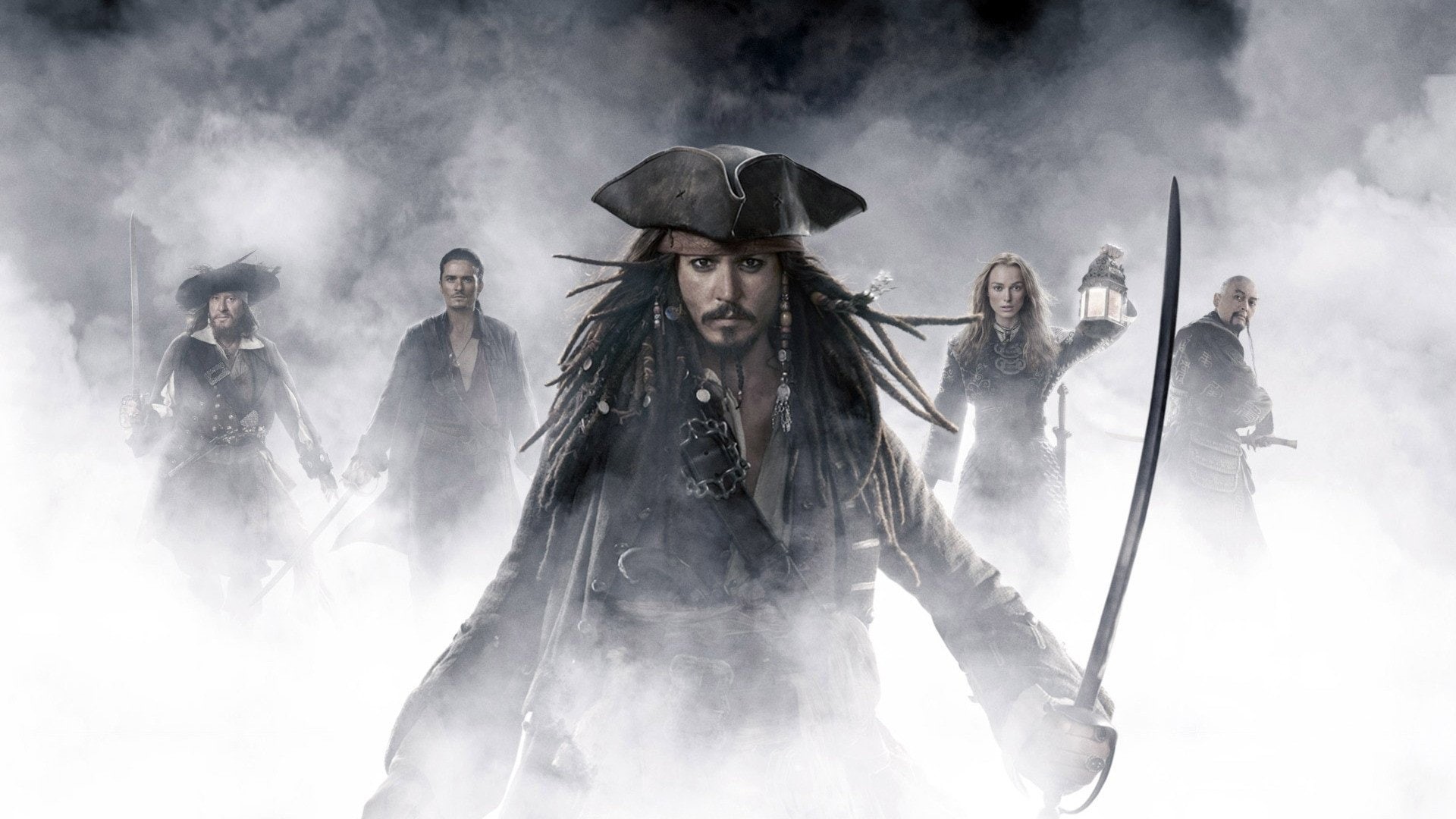 Geoffrey Rush, 1080P, Hector Barbossa, Orlando Bloom, Jack Sparrow, Pirates Of The Caribbean: At Worlds End, Keira Knightley, Will Turner, Chow Yun-Fat, HD Wallpaper