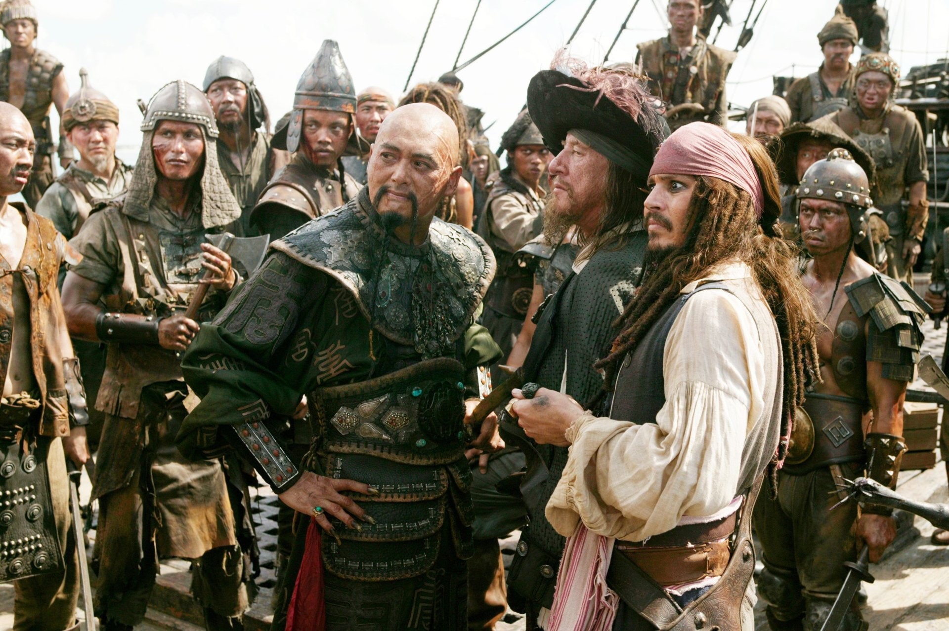 Geoffrey Rush, Johnny Depp, outdoors, sculpture, group of people, Jack Sparrow, Pirates Of The Caribbean, crowd, real people, 1080P, standing, government, HD Wallpaper