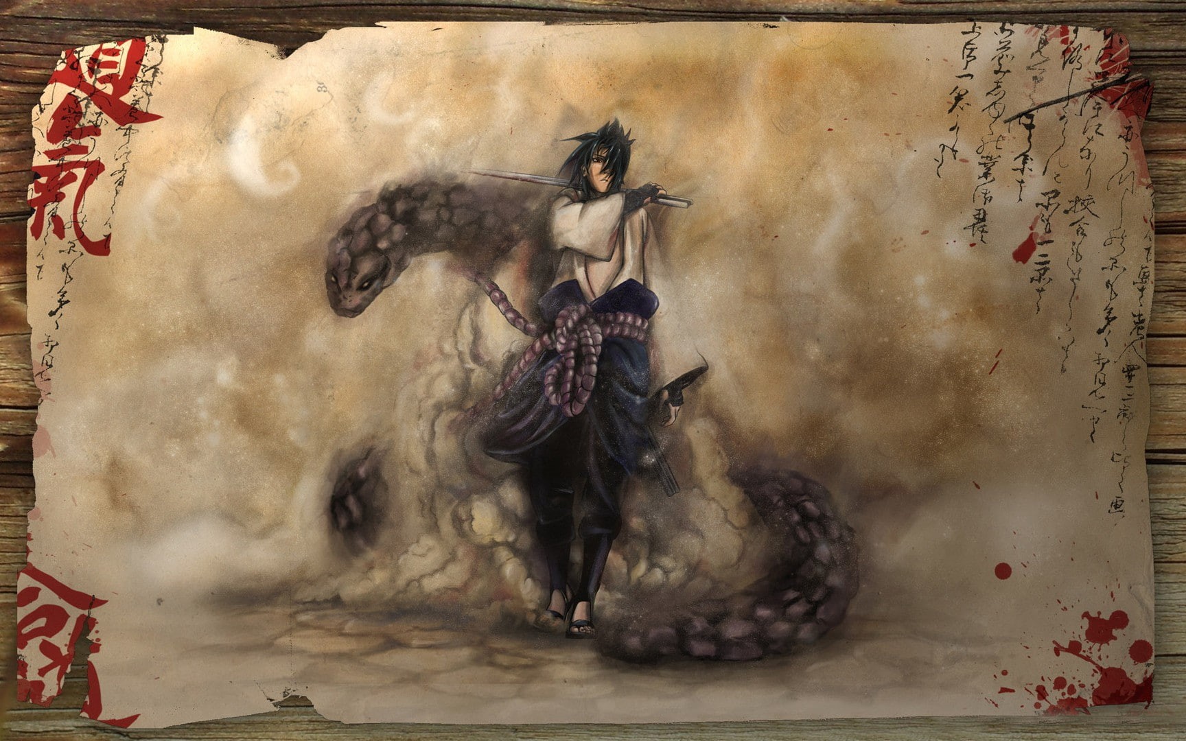 anime, Uchiha Sasuke, paper, snake, 720P, Naruto Shippuuden, Orochimaru, HD Wallpaper