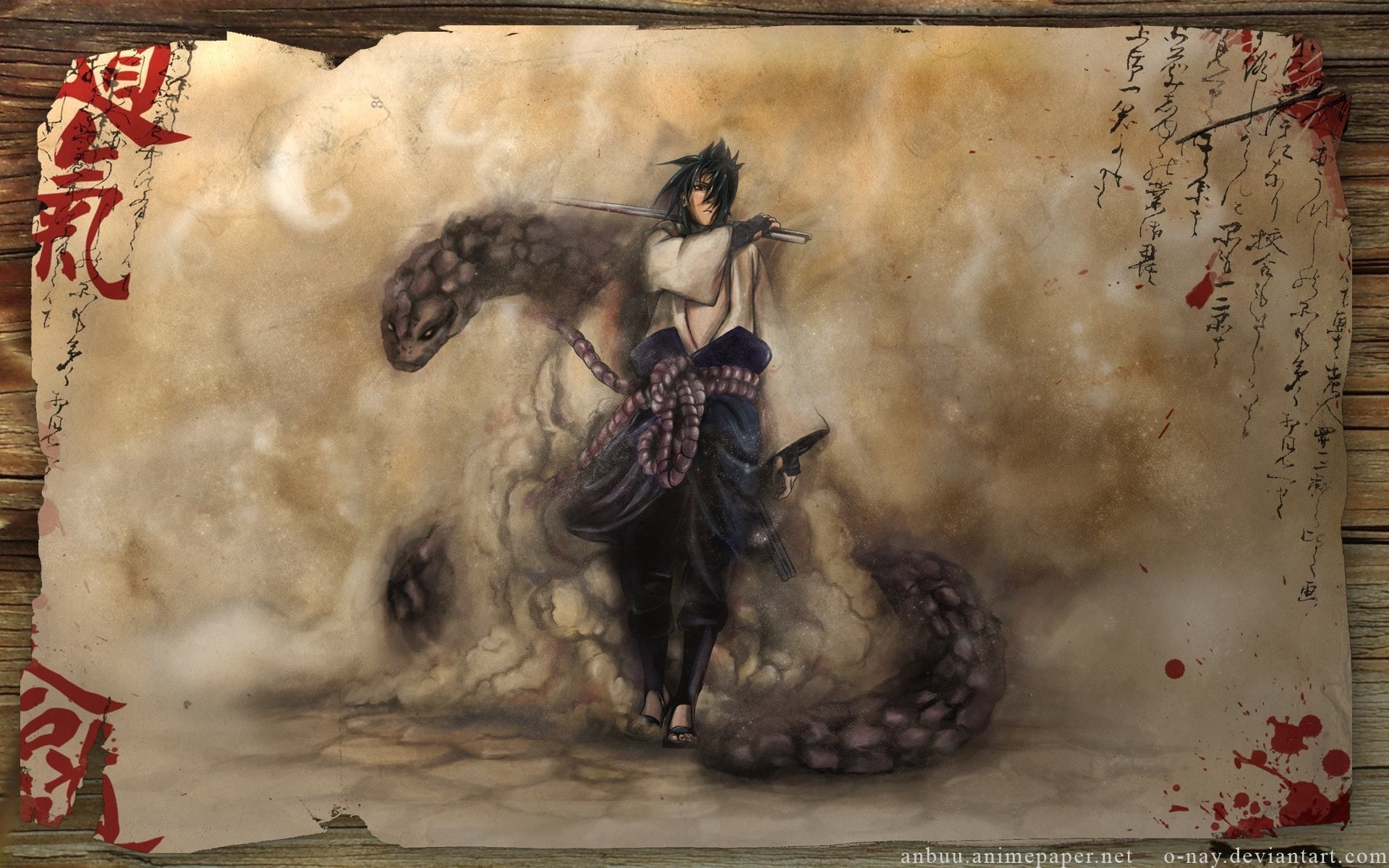 Uchiha Sasuke, Orochimaru, 1080P, paper, anime, Naruto Shippuuden, writing, HD Wallpaper