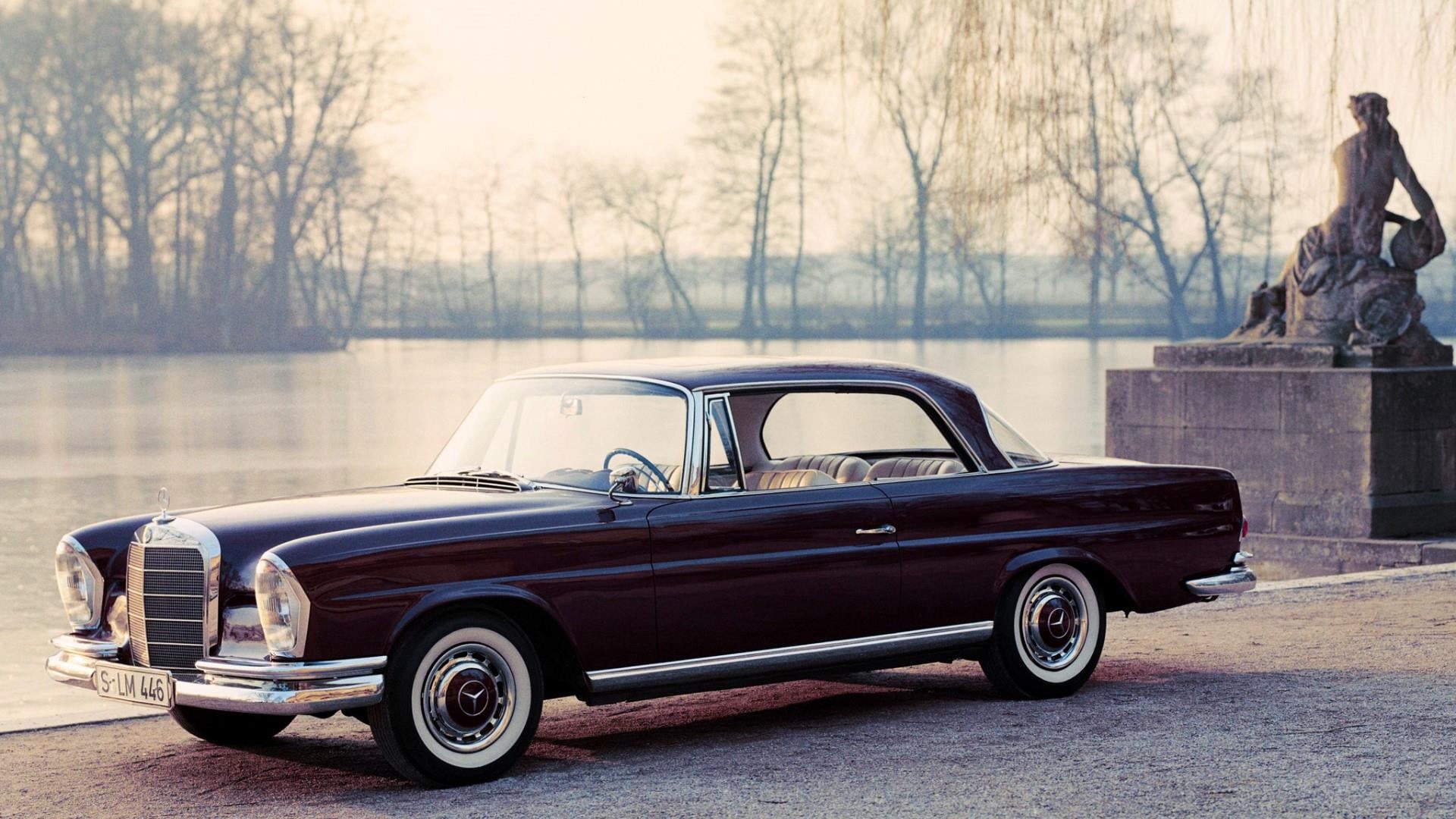 old car, transportation, retro styled, focus on foreground, nature, vintage, road, coupé, auto, 1080P, motor vehicle, stuttgart, cars, vintage car, architecture, HD Wallpaper