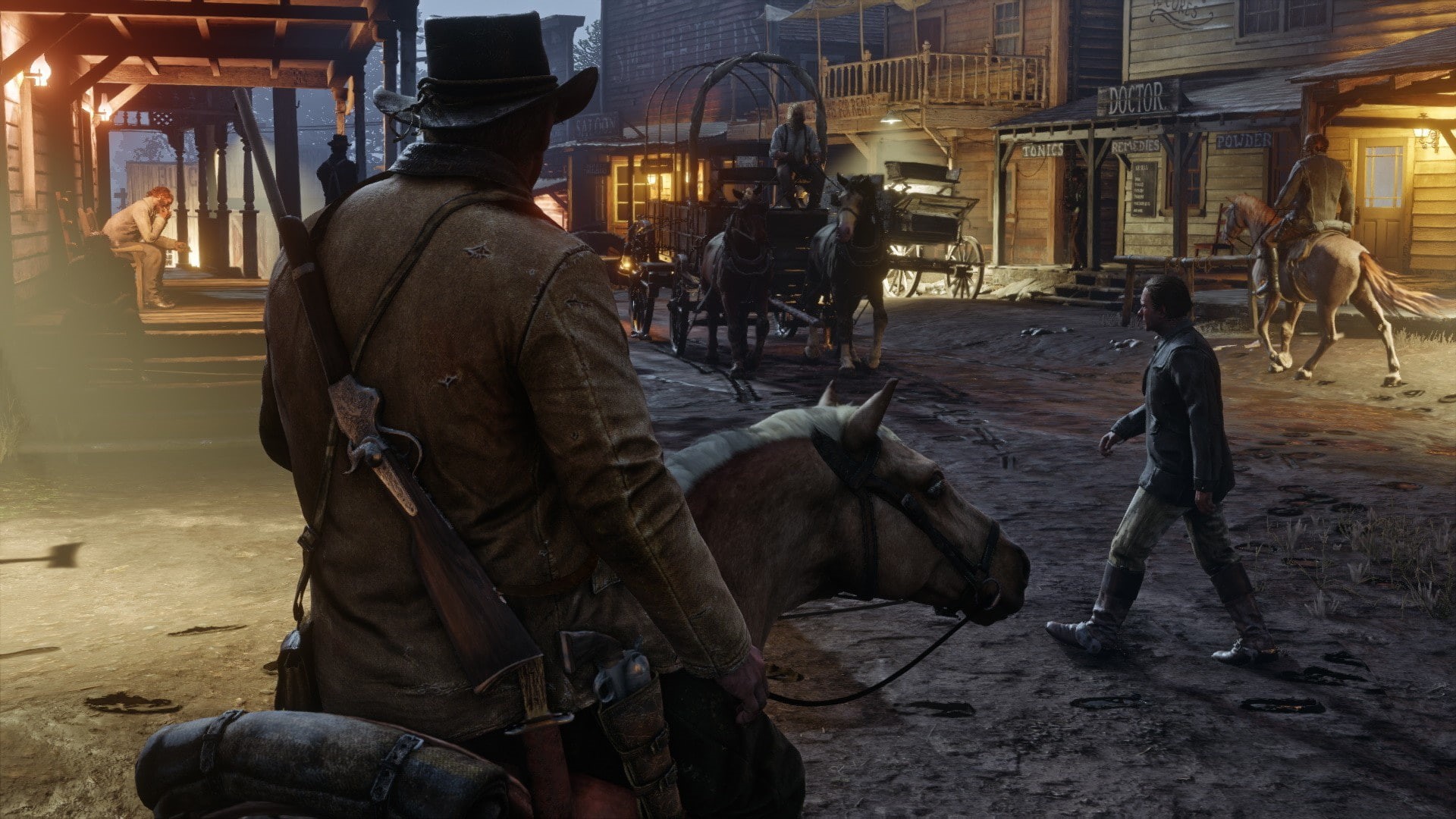 the gun, Red Dead Redemption 2, revolver, coach, the city, gun, hat, wild West, cowboy, horse, 1080P, HD Wallpaper