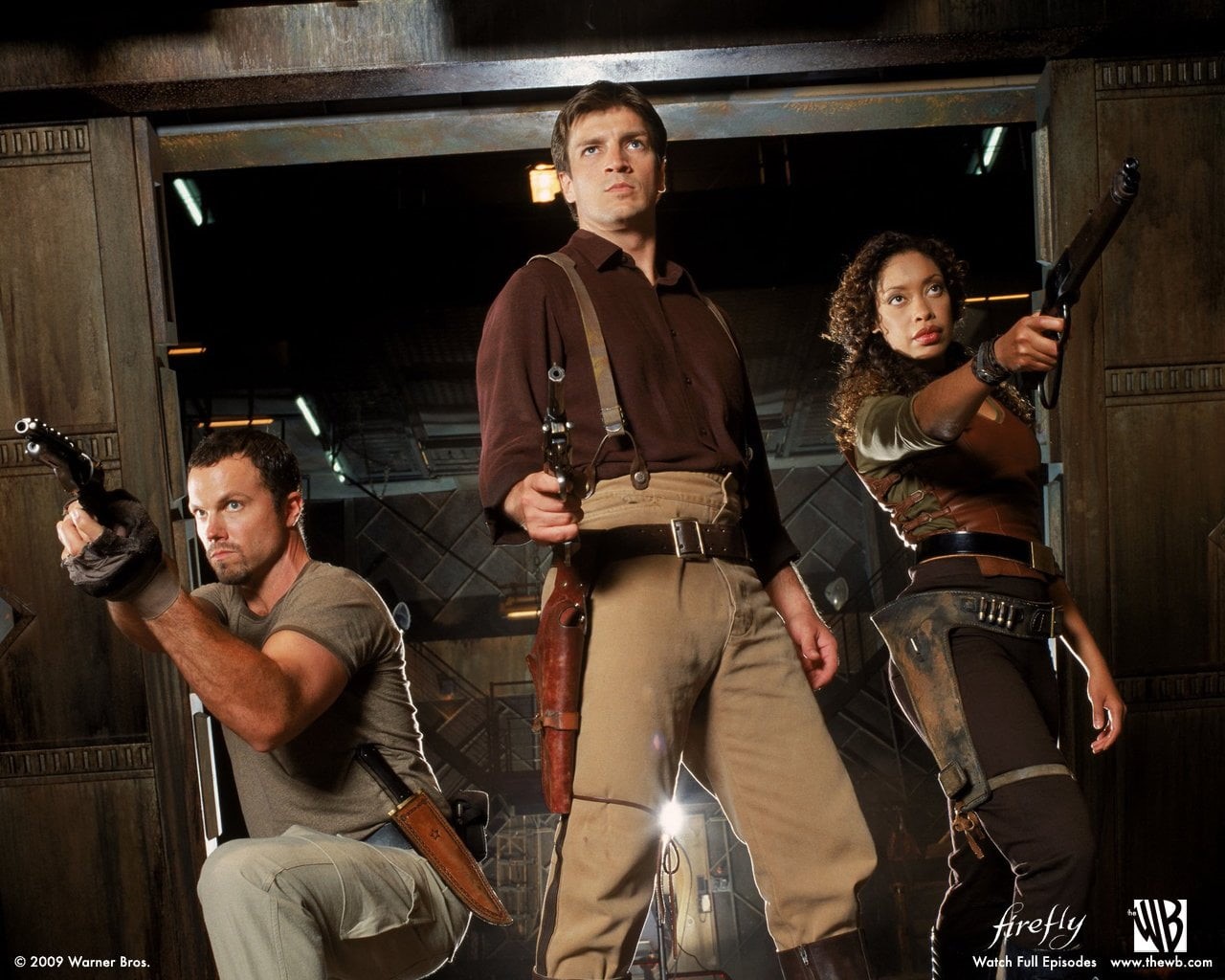 attitude, males, Firefly, people, weapon, young men, 720P, music, holding, front view, Nathan Fillion, Jayne Cobb, Gina Torres, standing, Malcolm Reynolds, HD Wallpaper