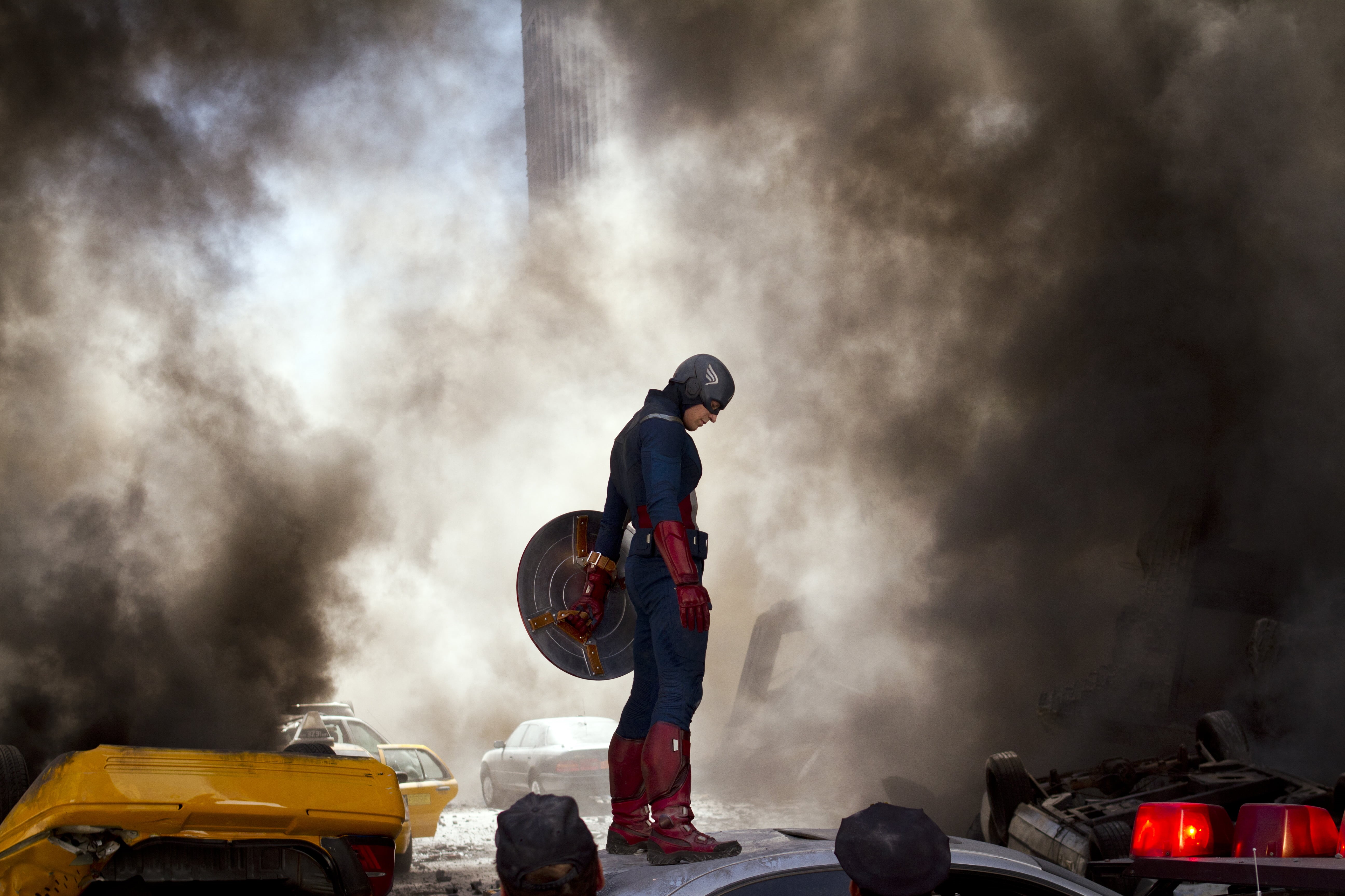 one person, still, Chris Evans, full length, night, avengers, movie, helmet, cloud - sky, captain, smoke - physical structure, occupation, working, Captain America, HD Wallpaper
