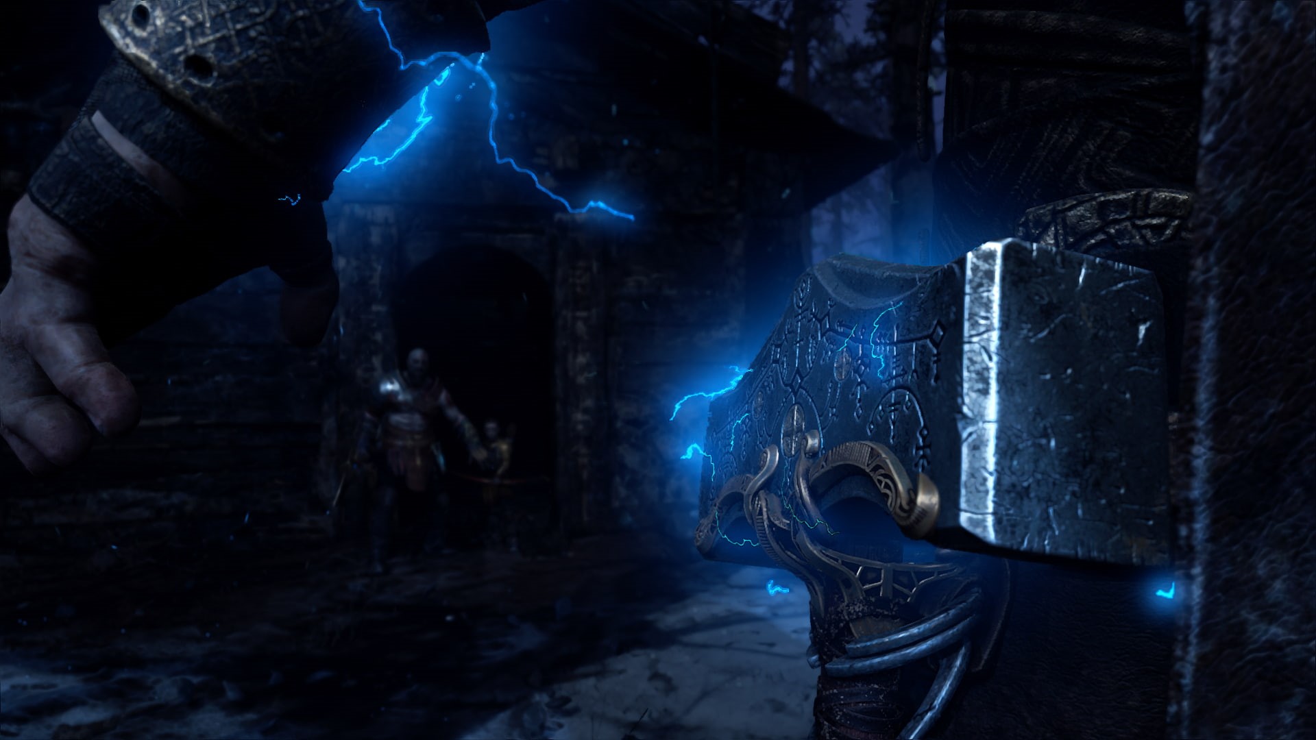men, 1080P, long exposure, unrecognizable person, blue, one person, history, indoors, architecture, lighting equipment, human hand, God of War (2018), HD Wallpaper