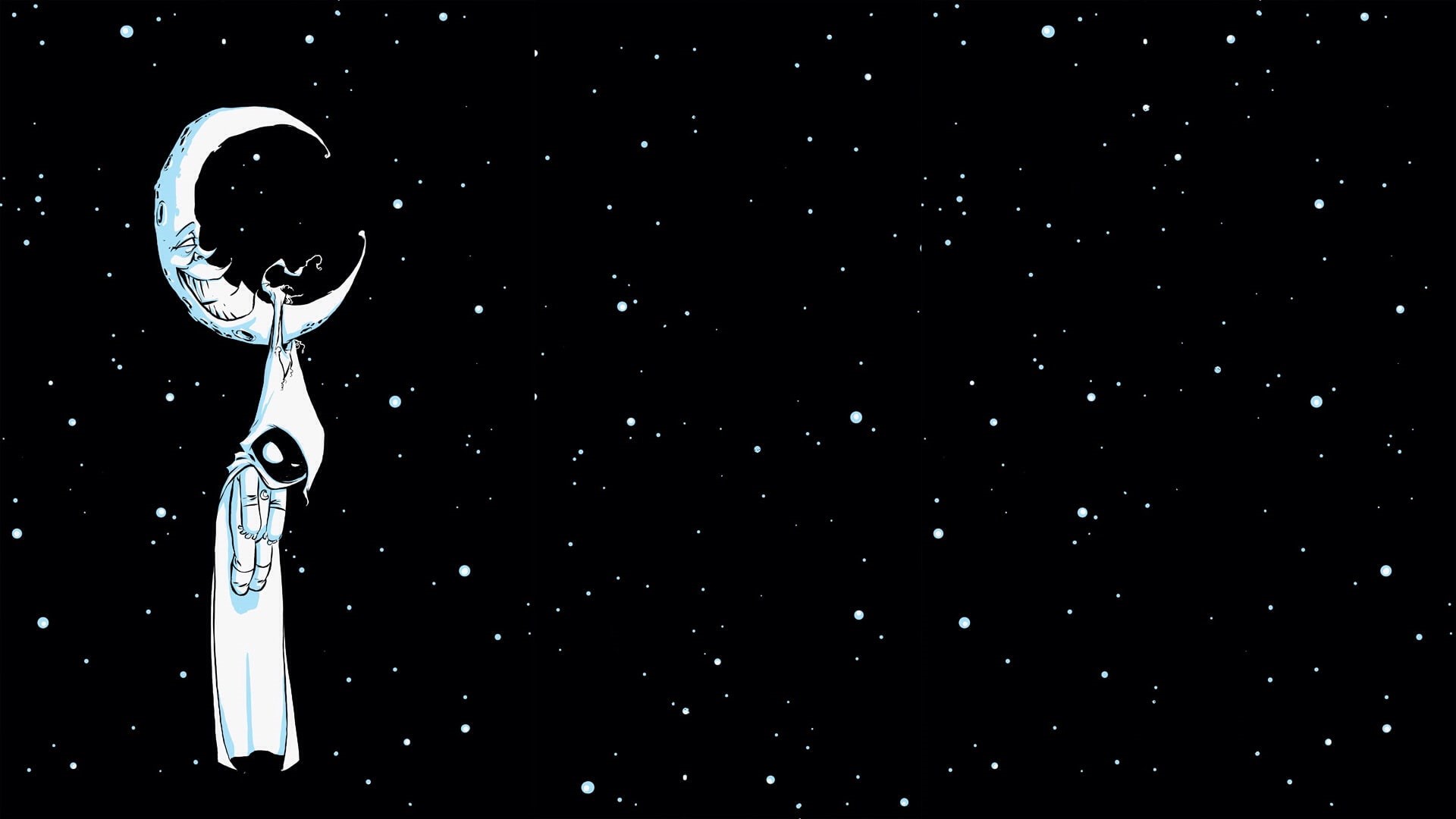 moon, stars, 1080P, hd, marvel, knight, cartoon/comic, bw, HD Wallpaper