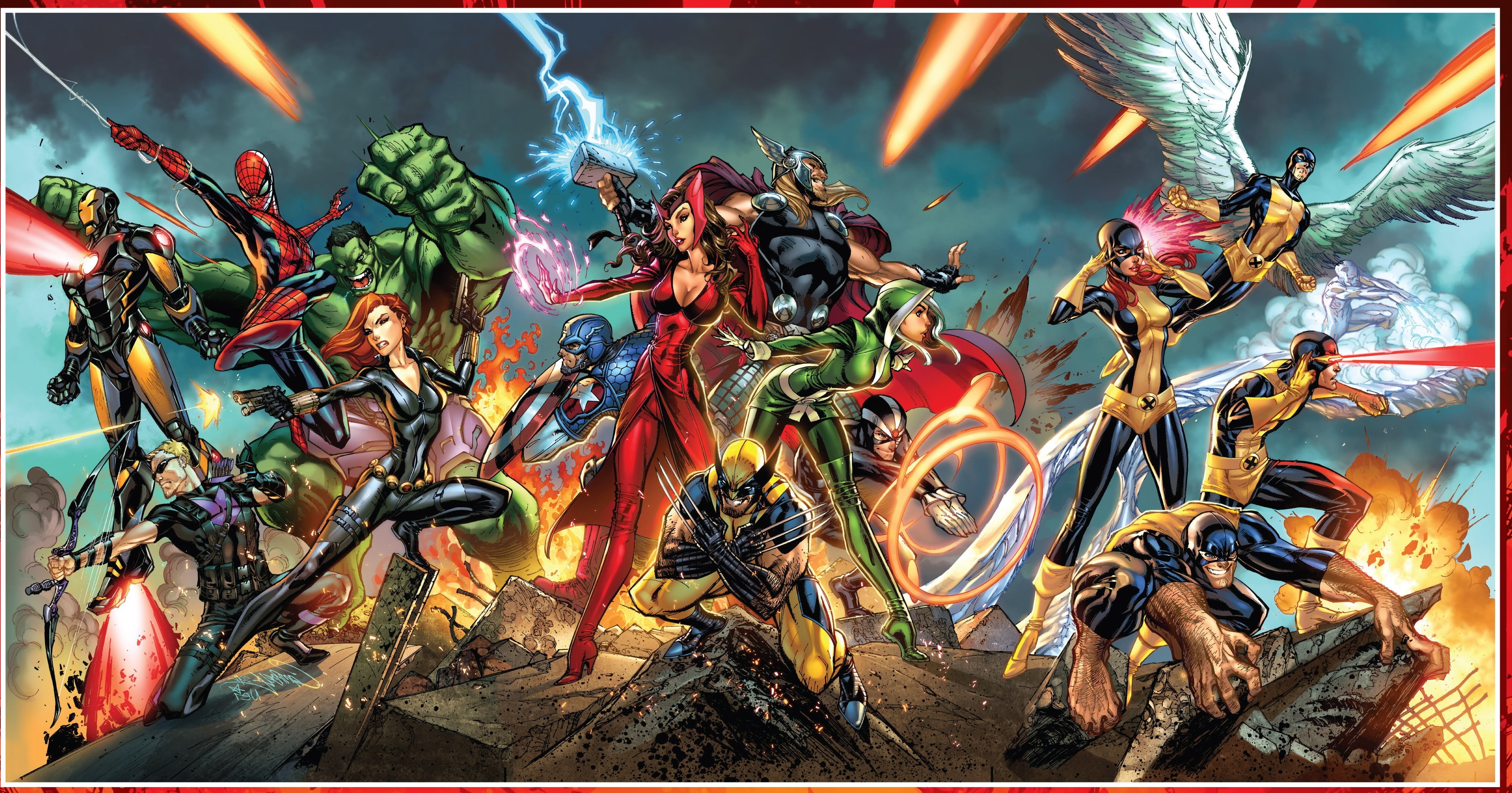 nature, animal, day, animal wildlife, Hawkeye, multi colored, Rogue (character), animals in the wild, X Men, large group of objects, thor, sea, transfer print, HD Wallpaper