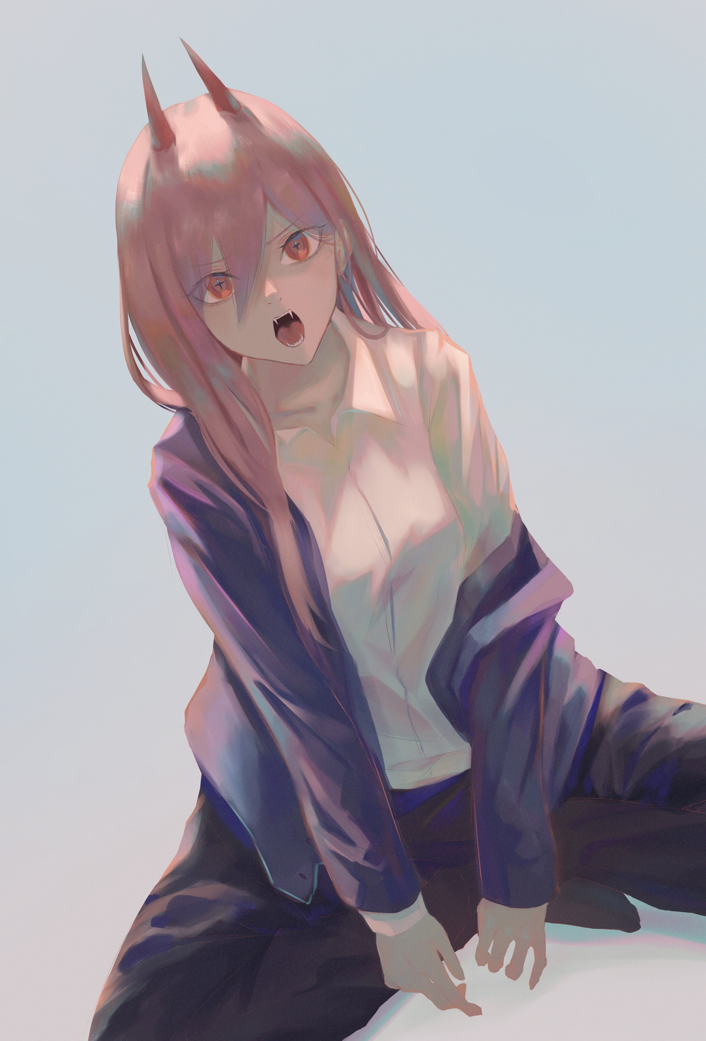 looking at viewer, Power (Chainsaw Man), 4K, anime girls, portrait display, 7ife, Chainsaw Man, Phone HD Wallpaper
