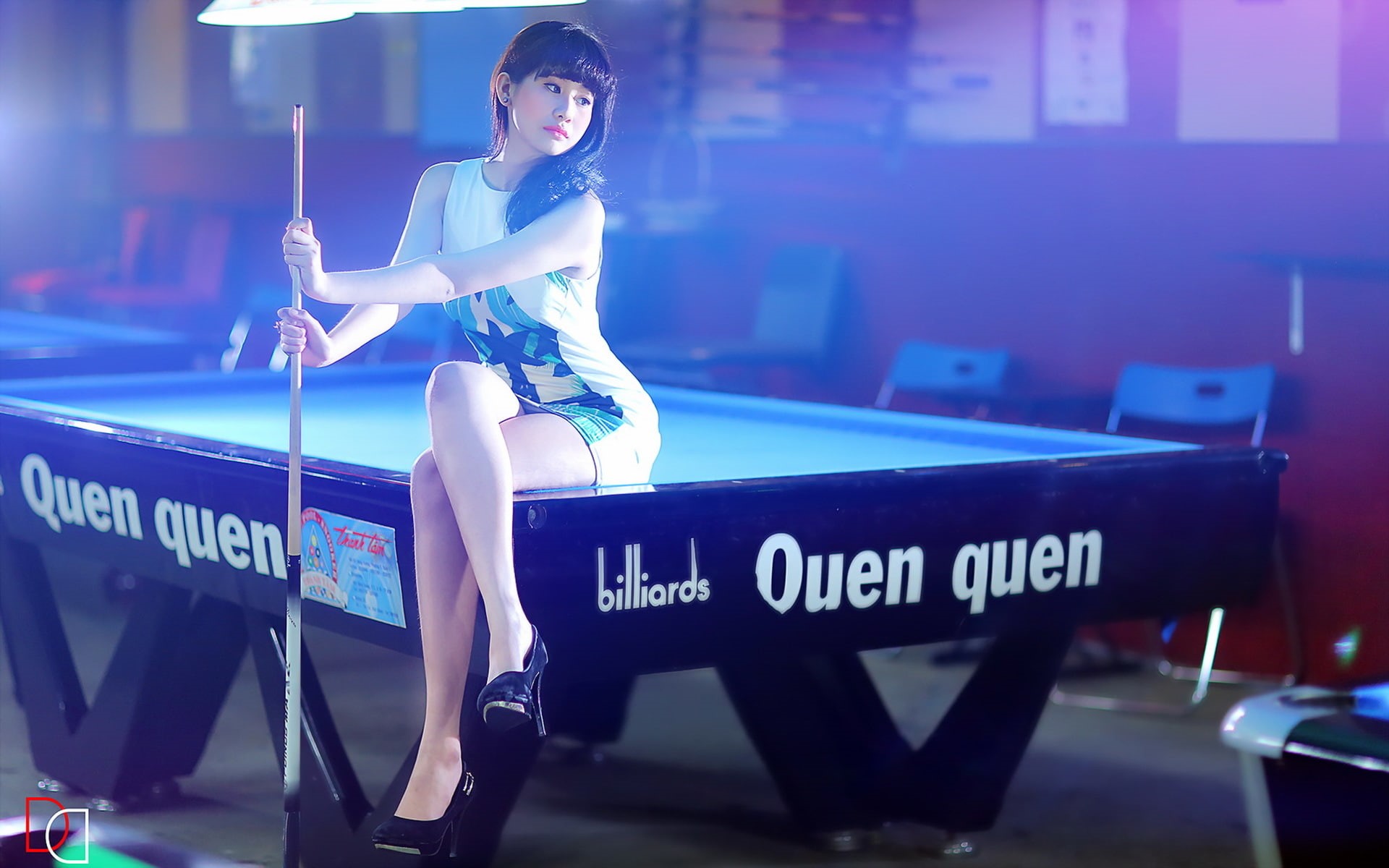 girl, 1080P, table, Billiards, sport, cue, HD Wallpaper
