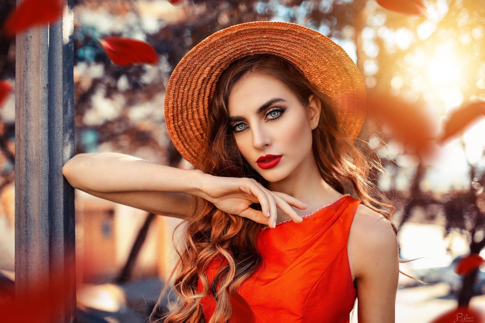 red lipstick, hair, 1080P, one person, outdoors, Alessandro Di Cicco, beautiful people, hairstyle, long hair, young women, adult, beauty, clothing, make-up, HD Wallpaper