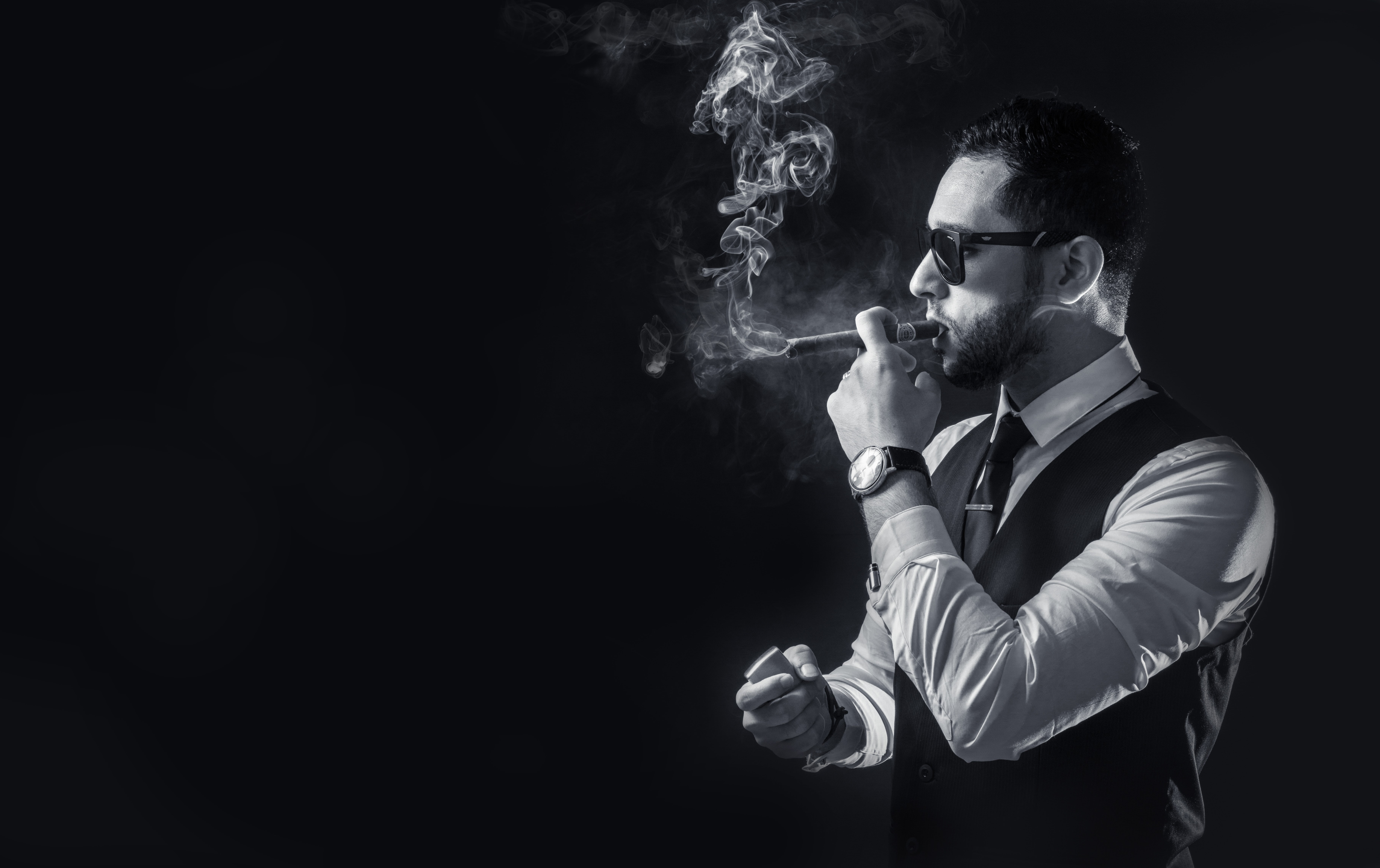 men, 5K, watch, smoking, smoke, suits, cigars, HD Wallpaper