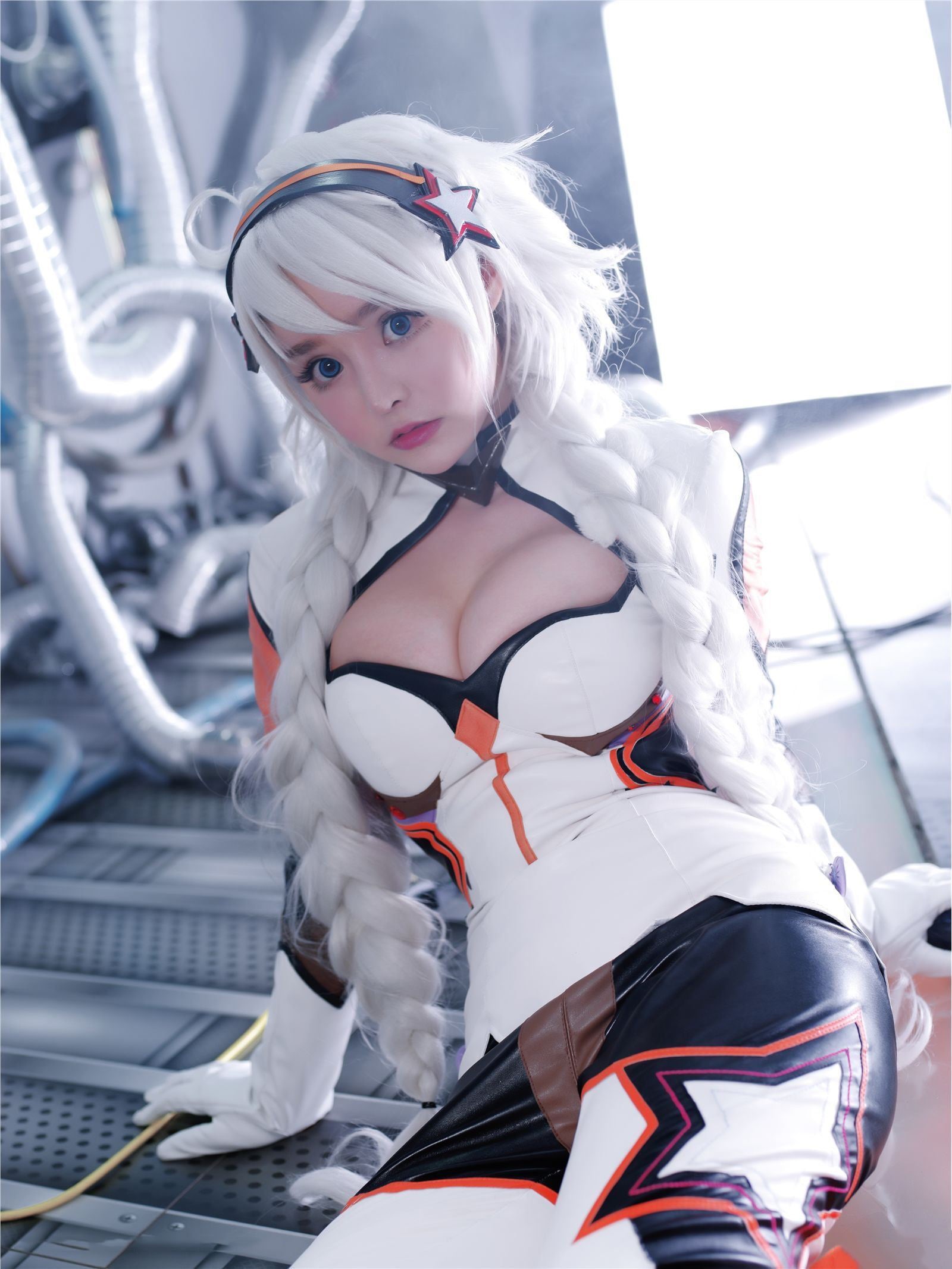blond hair, adult, indoors, young women, clothing, one person, 1080P, white color, cosplay, hair, Guns Girl - School Day Z, females, Kiana Kaslana, front view, Phone HD Wallpaper