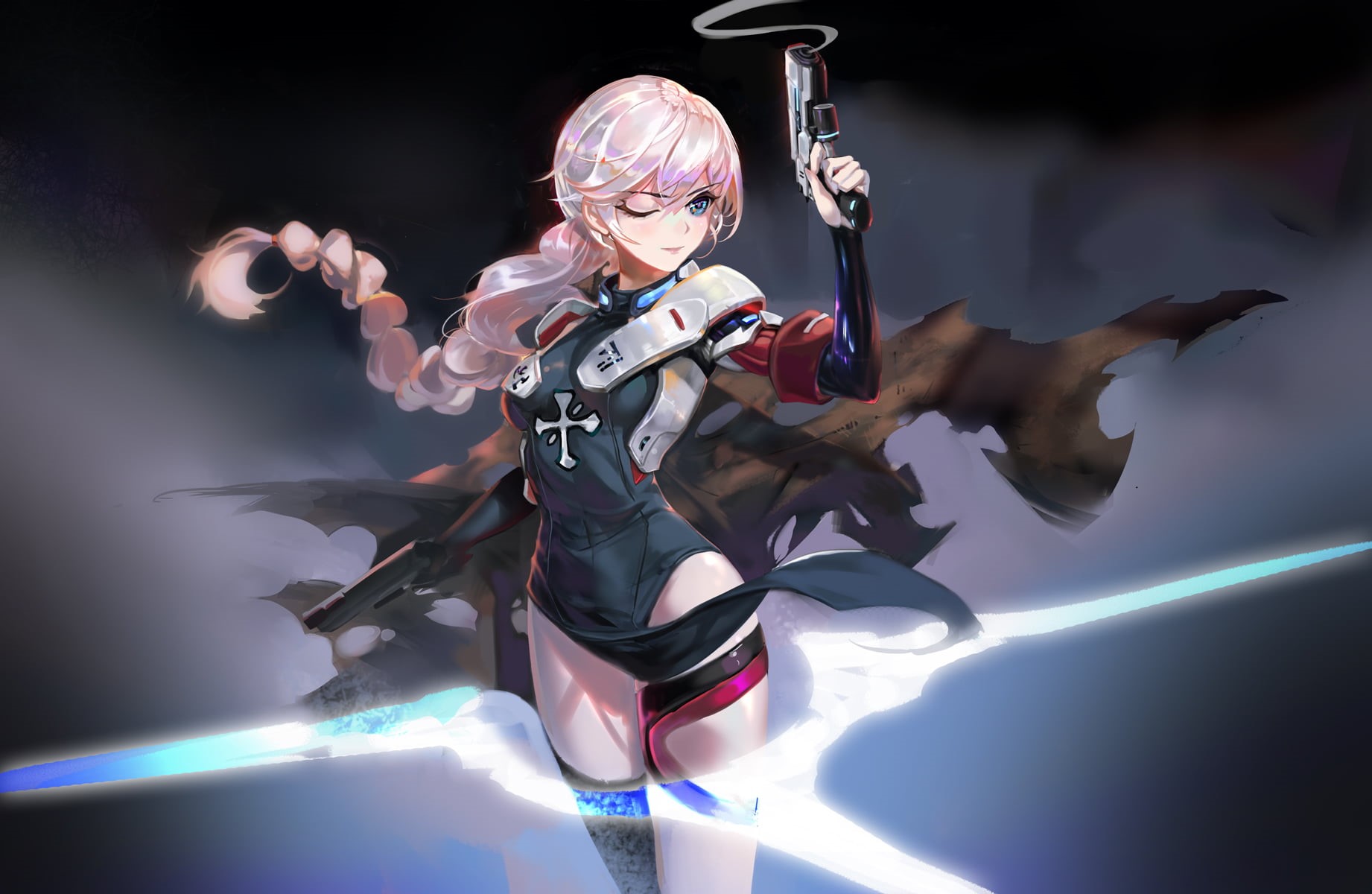 illuminated, lifestyles, torn clothes, girls with guns, females, indoors, 720P, activity, thigh-highs, women, mature adult, holding, real people, full length, HD Wallpaper