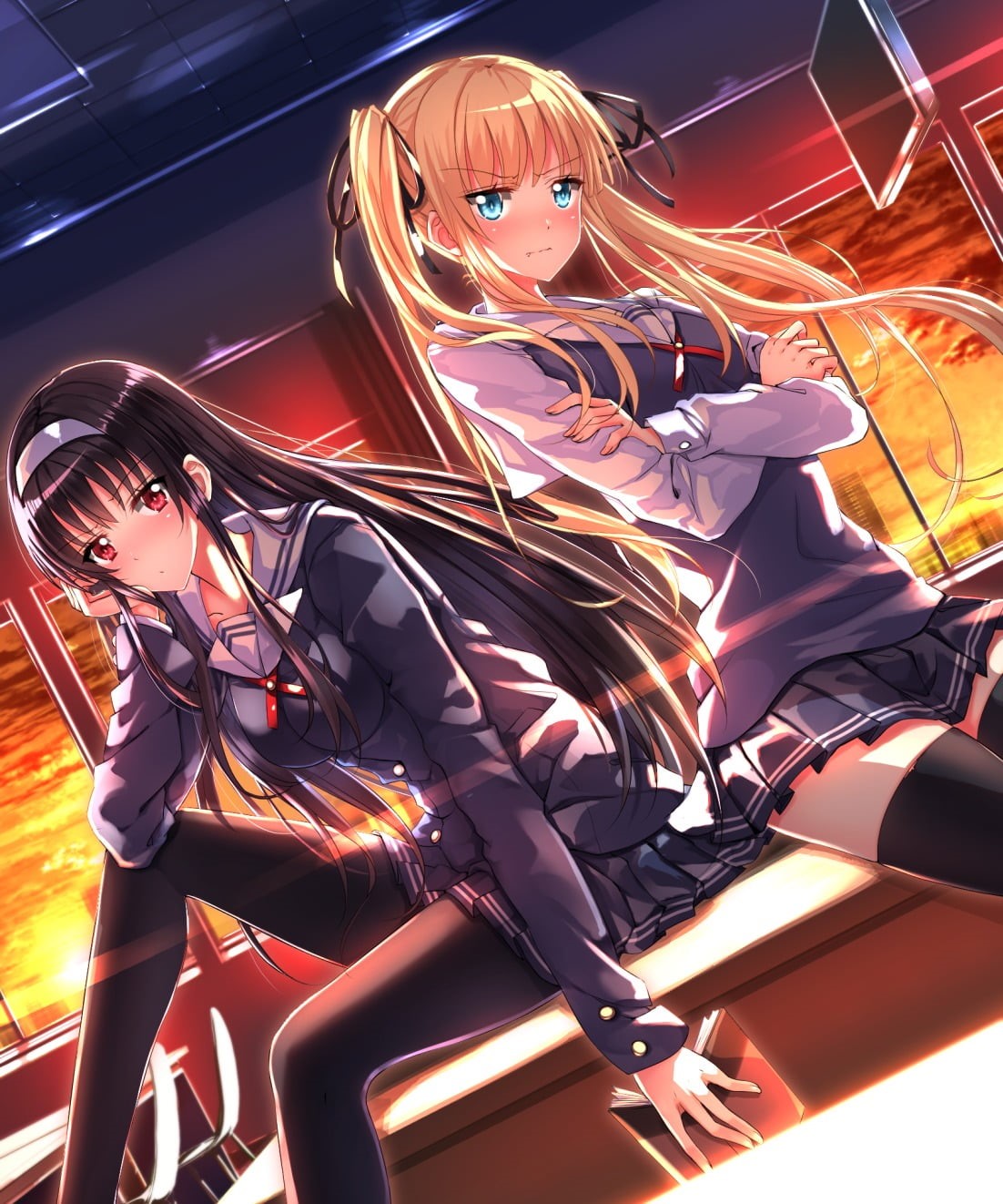 anime girls, lighting equipment, school uniform, Saenai Heroine no Sodatekata, arts culture and entertainment, low angle view, 720P, nature, people, representation, Phone HD Wallpaper