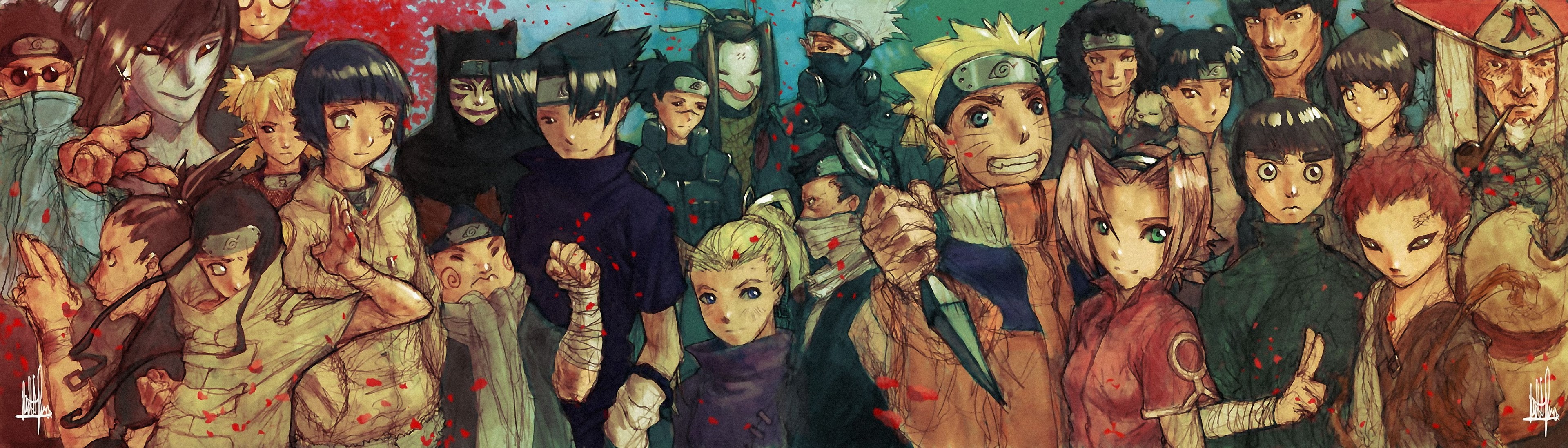 artwork, hinata, lee, ino, haku, yamanaka, sasuke, shikamaru, hyuuga, neji, sarutobi, gaara, uzumaki, maito, sakura, akimichi, naruto, rock, kakashi, orochimaru, HD Wallpaper