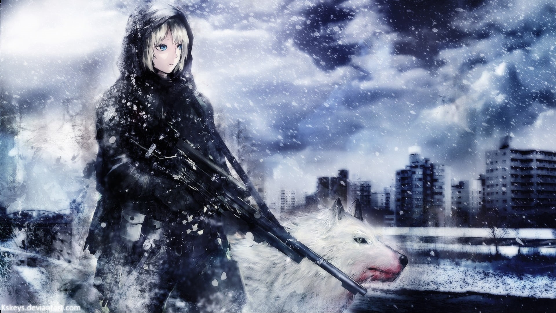 anime, beauty, smiling, ice, cute, nature, happiness, lifestyles, caucasian Ethnicity, winter, 1080P, blizzard, people, white, cold - Temperature, soldier, HD Wallpaper