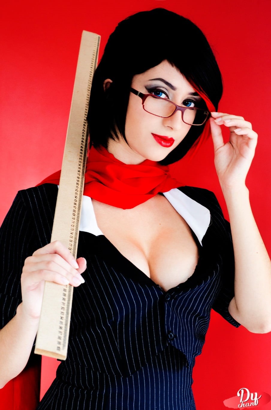 studio shot, portrait, red, young women, eyeglasses, glasses, Fiora (League of Legends), adult, looking at camera, fashion, hairstyle, one person, cosplay, Phone HD Wallpaper