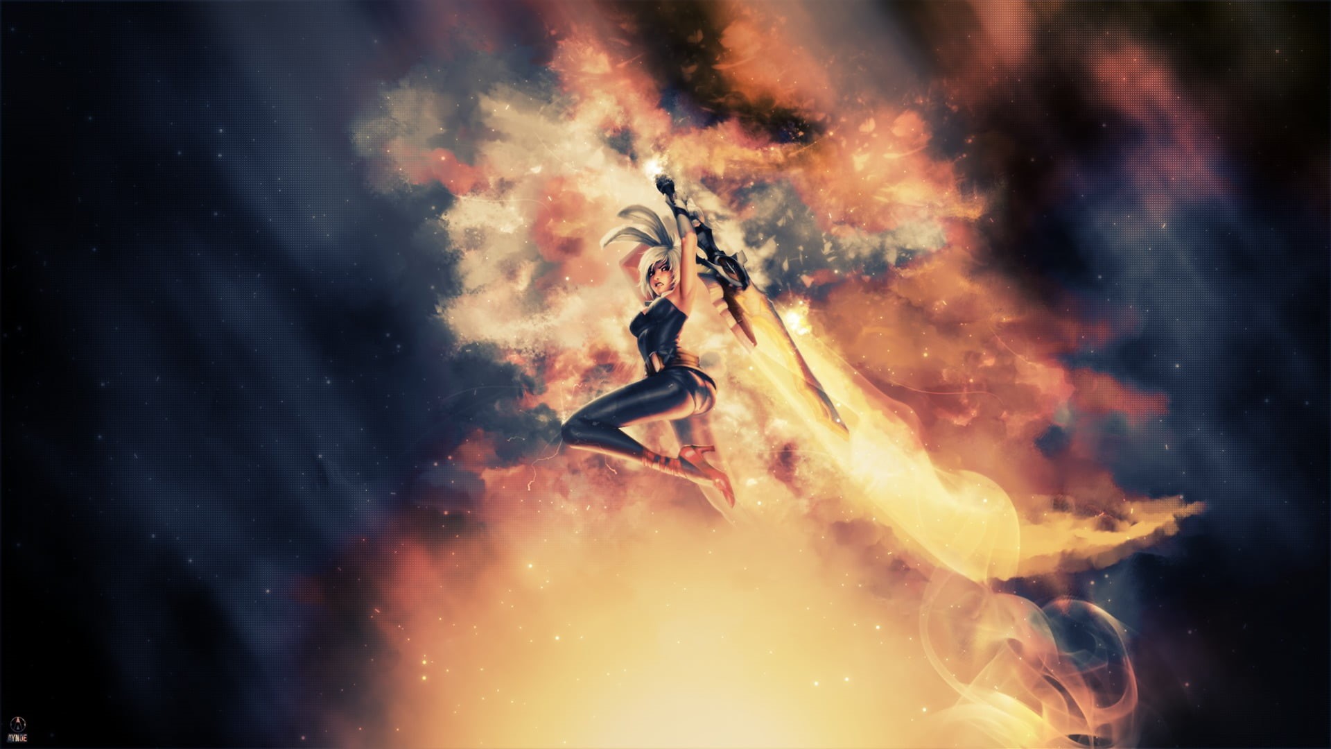 clothing, adult, illustration, legend, 1080P, League of Legends, night, side view, fire, nature, league, illuminated, outdoors, smoke - physical structure, HD Wallpaper