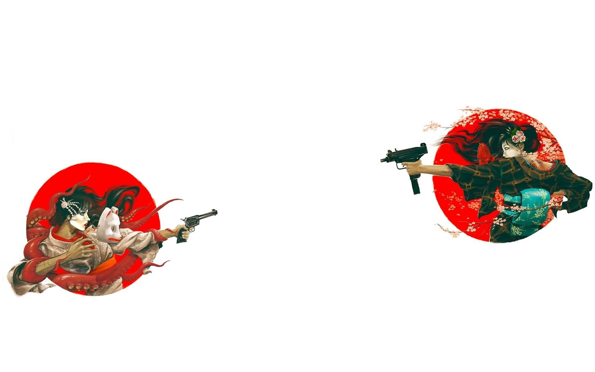 Artistic, 1080P, Asian, Death, Oriental, Machine Gun, Weapon, Geisha, Gun, Dark, HD Wallpaper