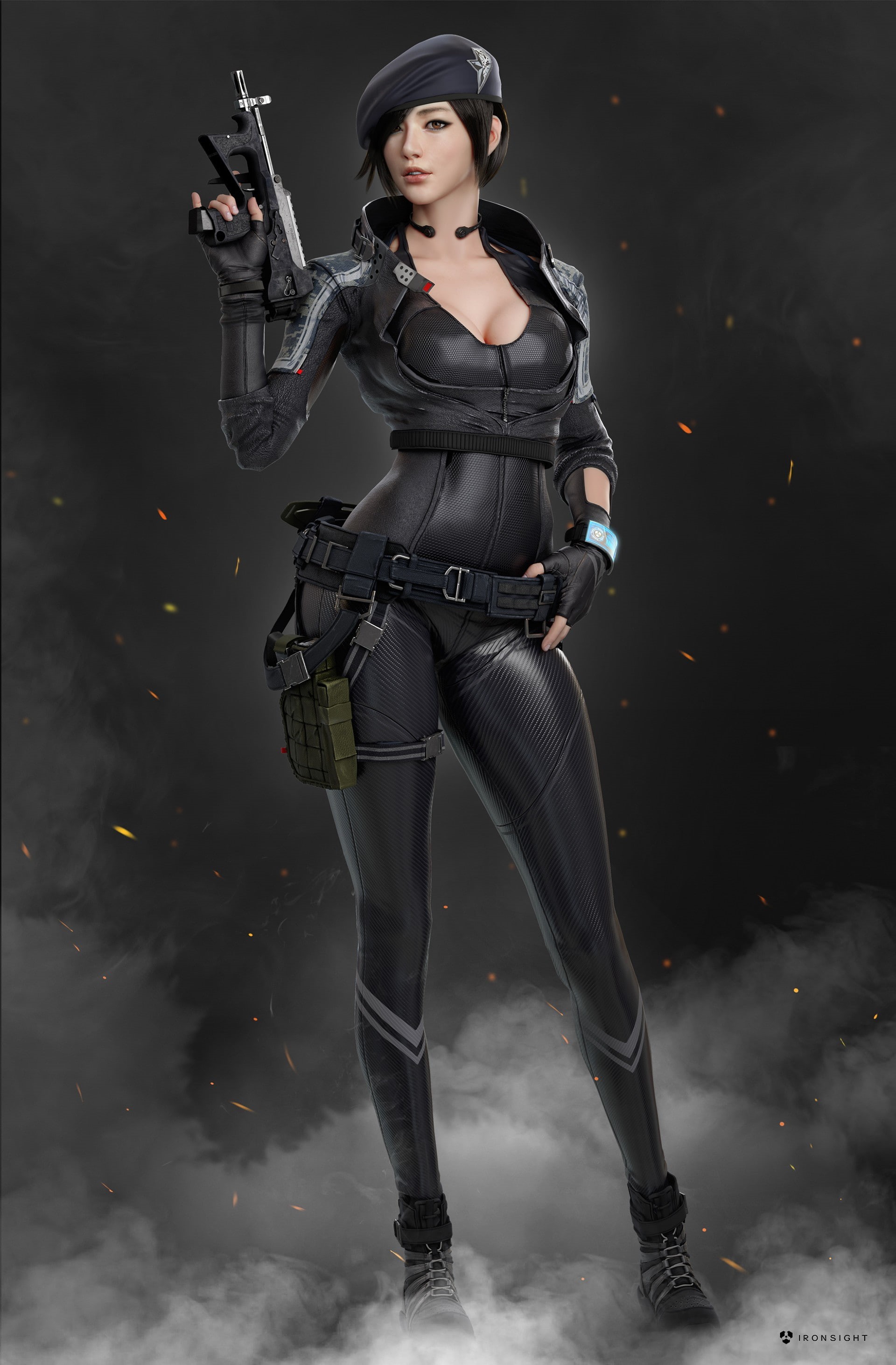 Tight Clothing, weapon, 3d, 2K, 2000, render, PP, gun, Girls with guns, Iron Sight, Zbrush, Phone HD Wallpaper