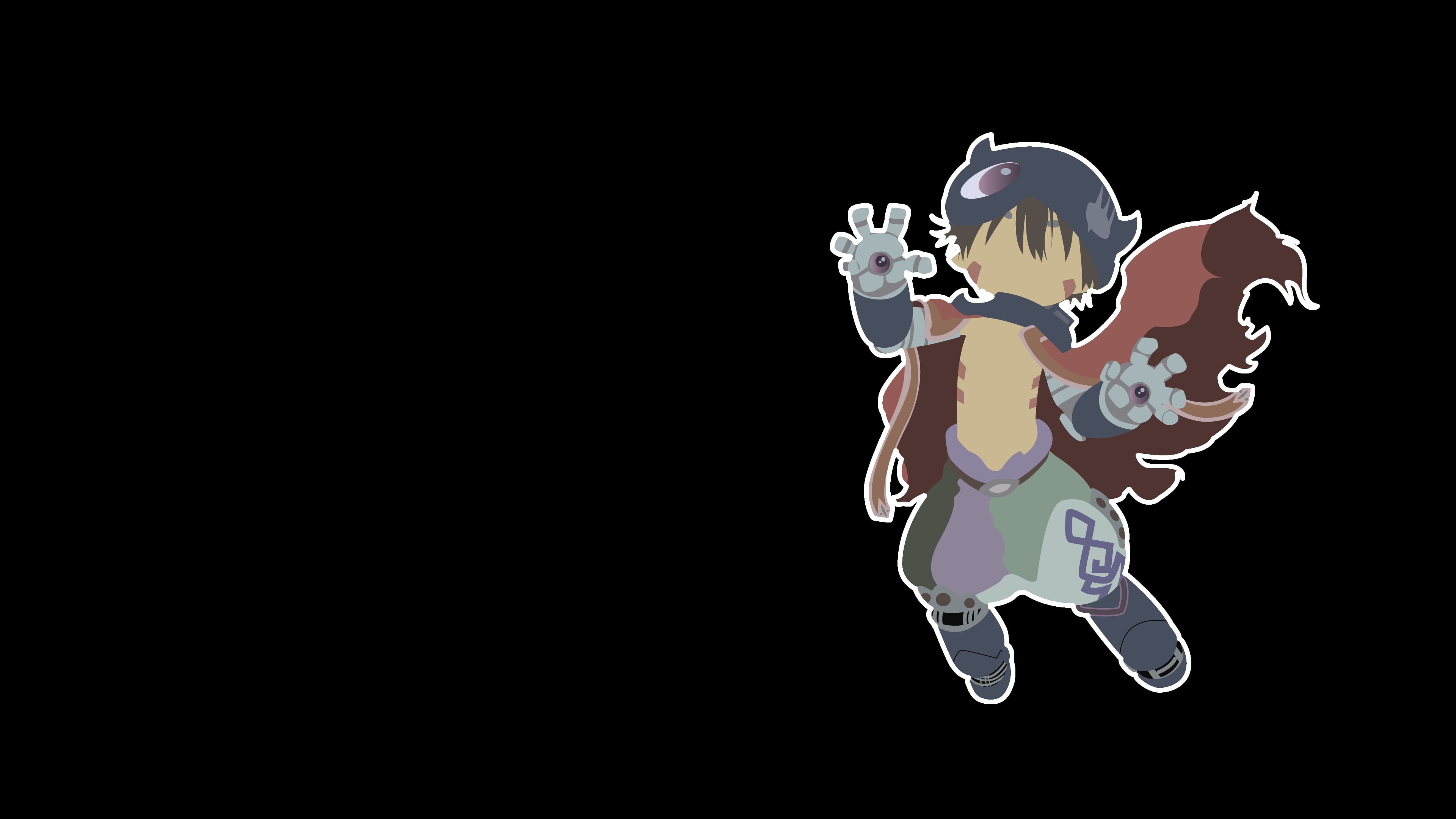 figurine, 4K, nature, minimalism, Made in Abyss, full length, edit, lighting equipment, anime, Regu (Made in Abyss), vector, representation, dark background, HD Wallpaper