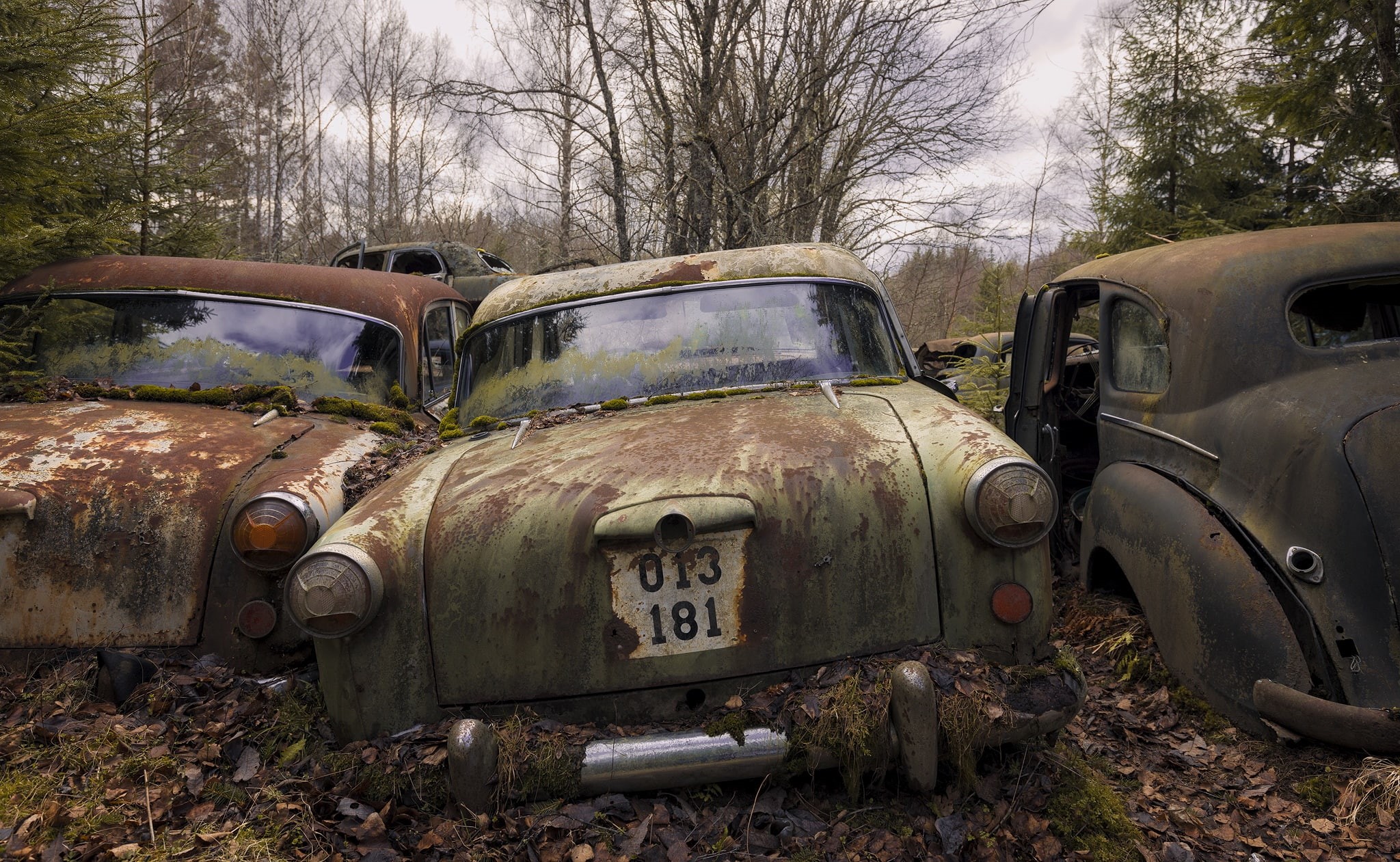 day, vehicle, obsolete, no people, land, wreck, transportation, motor vehicle, mode of transportation, 1080P, ruined, plant, damaged, land vehicle, tree, HD Wallpaper