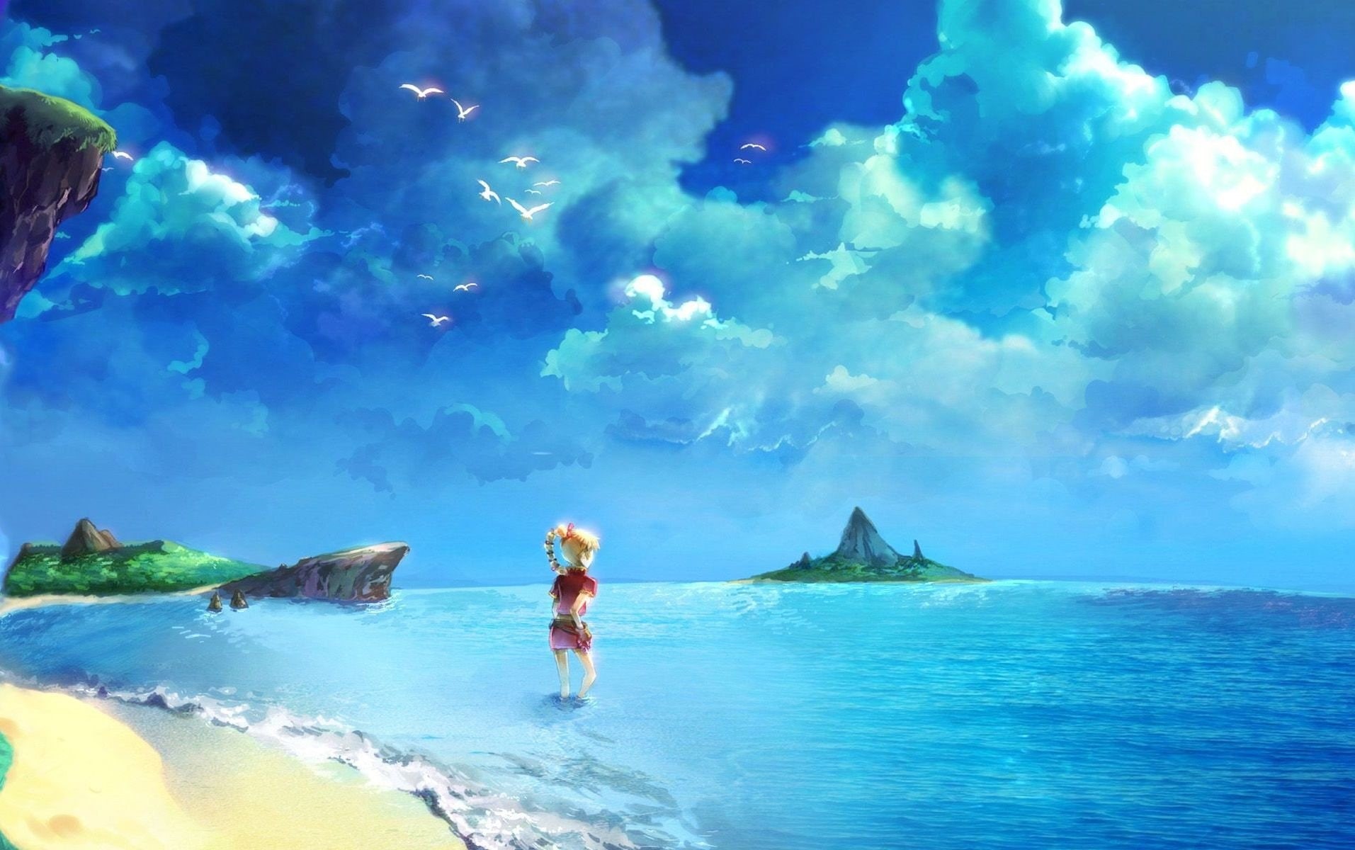 square, games, video, anime, girls, chrono, enix, 720P, beaches, cross, HD Wallpaper