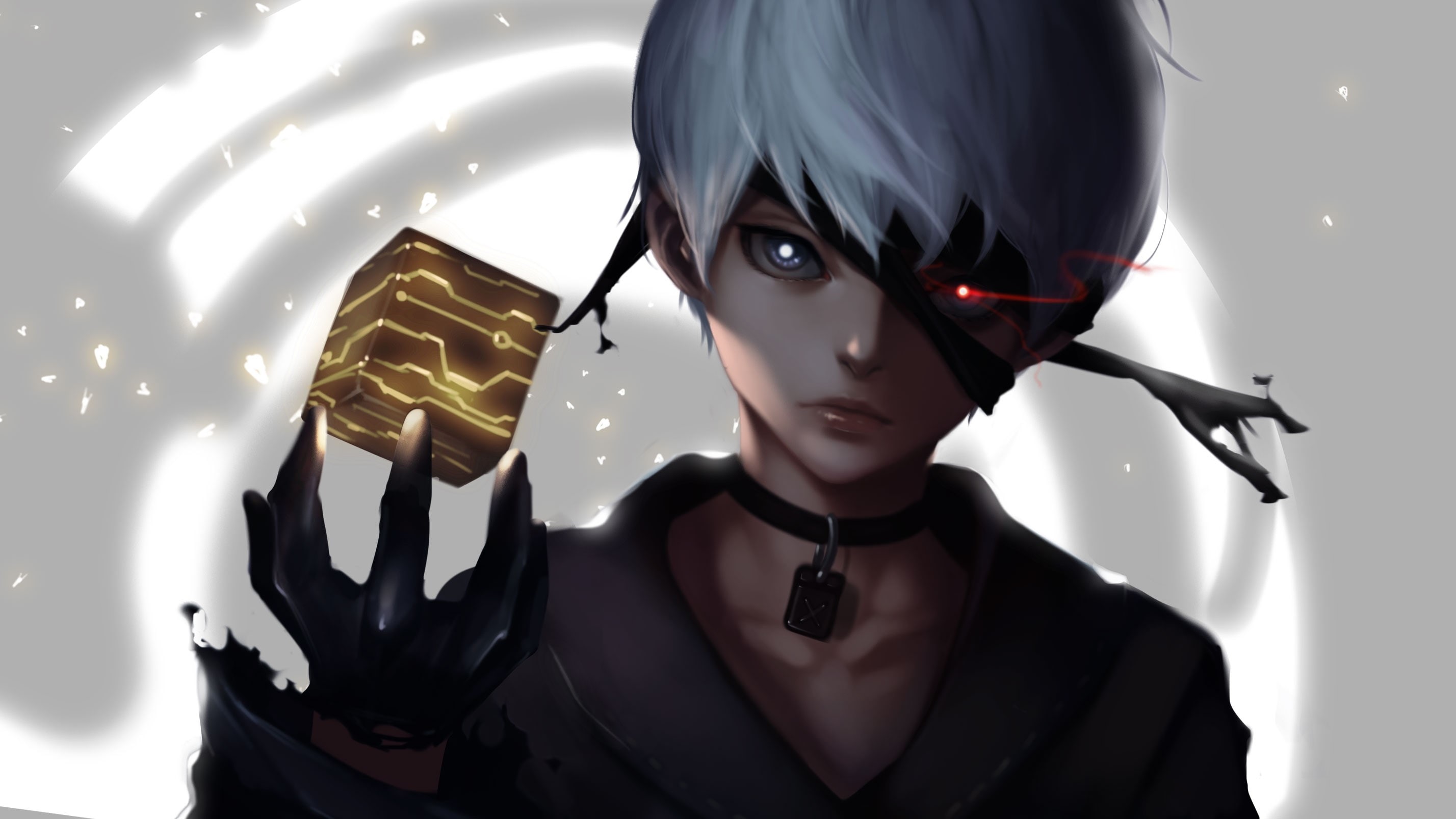 hairstyle, real people, front view, cube, young women, red eye, fashion, beautiful woman, portrait, nier: automata, white hair, 2K, beauty, make-up, yorha no.9 type s, HD Wallpaper