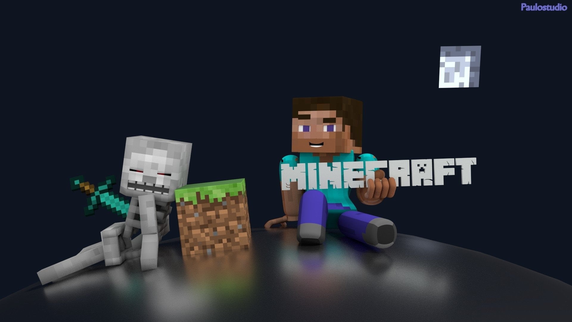 Minecraft, innovation, toy block, relaxation, 1080P, copy space, architectural model, technology, Video Game, Mojang, studio shot, toy, connection, black background, HD Wallpaper