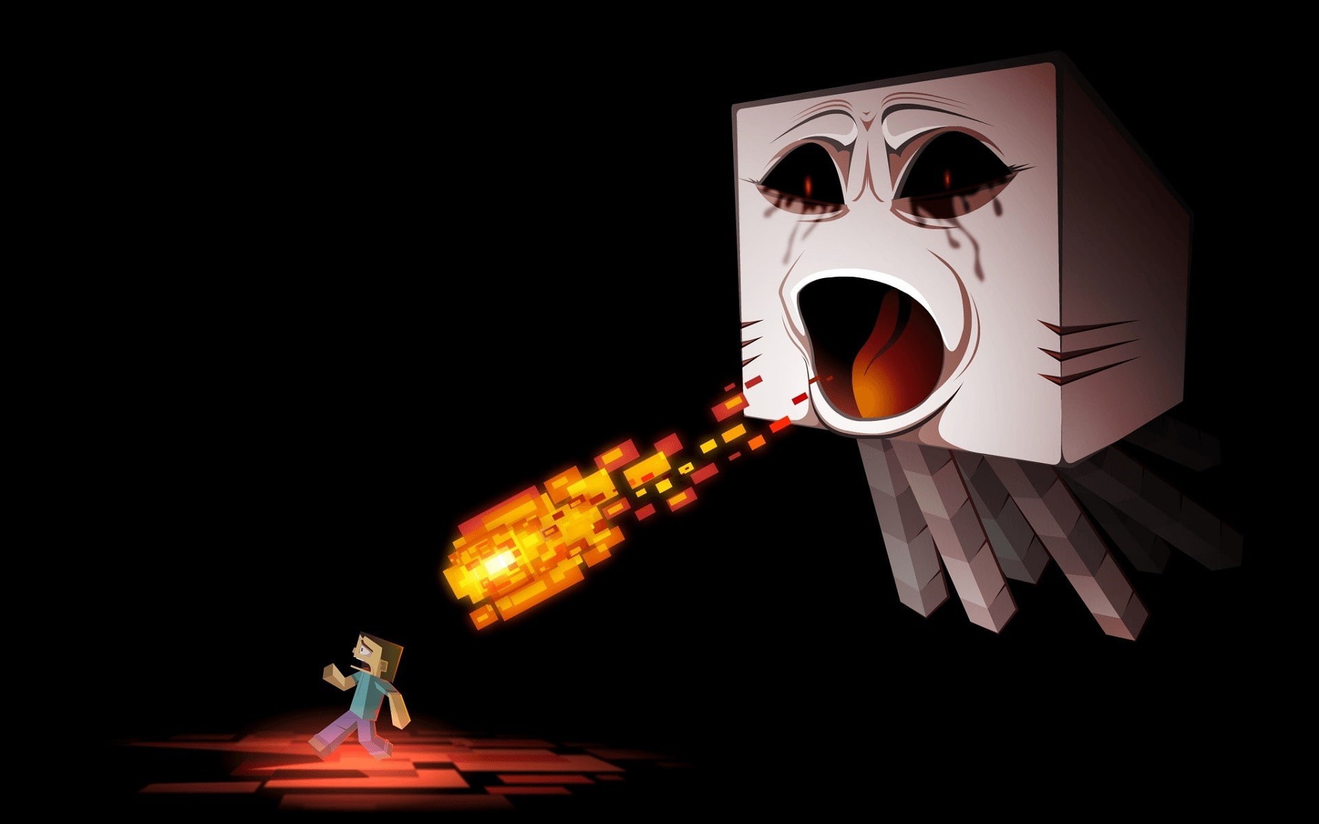 1080P, video games, Minecraft, Ghast, Steve, HD Wallpaper