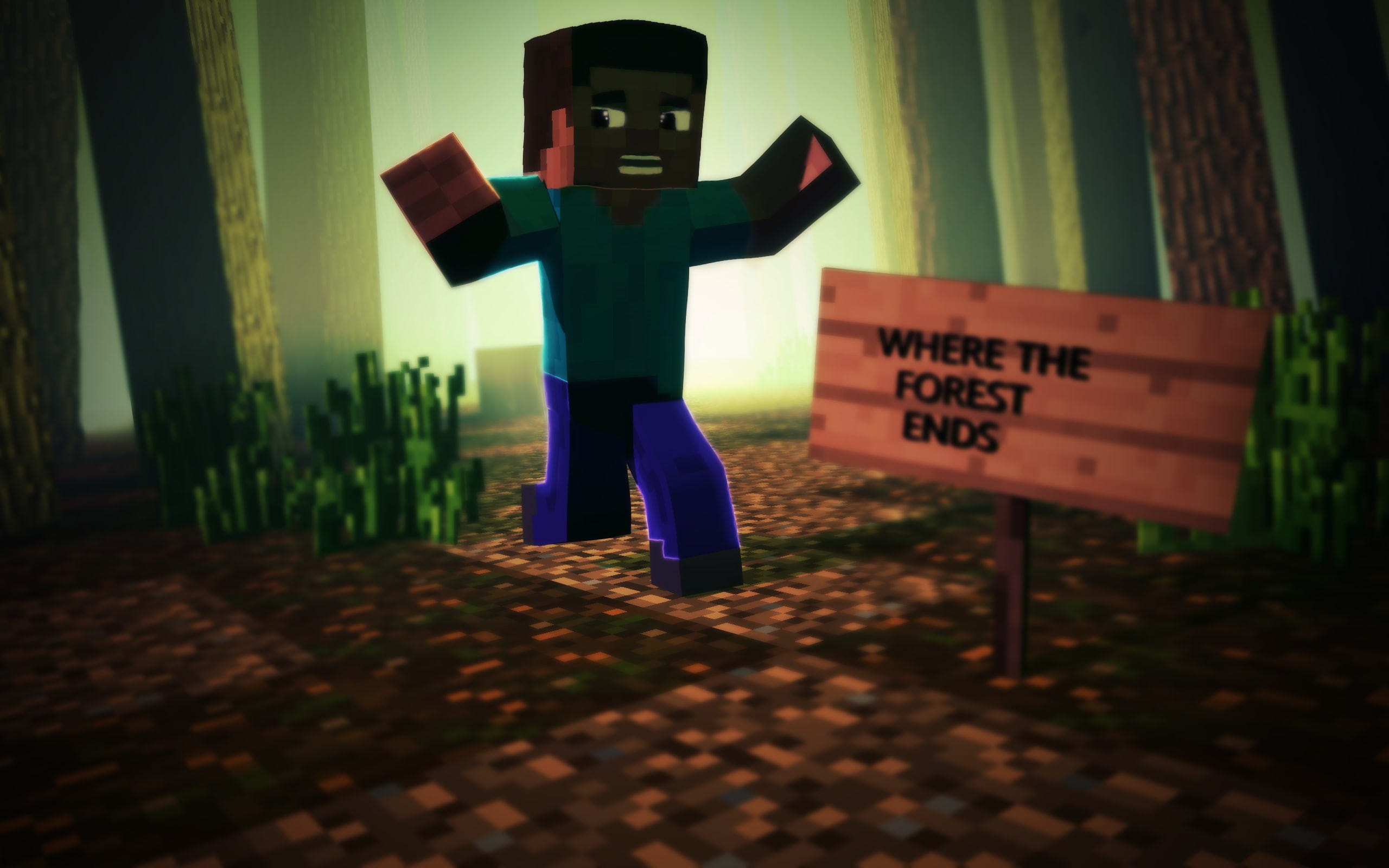 outdoors, nature, standing, day, male likeness, real people, forest, Minecraft, human representation, Steve, focus on foreground, one person, text, front view, HD Wallpaper