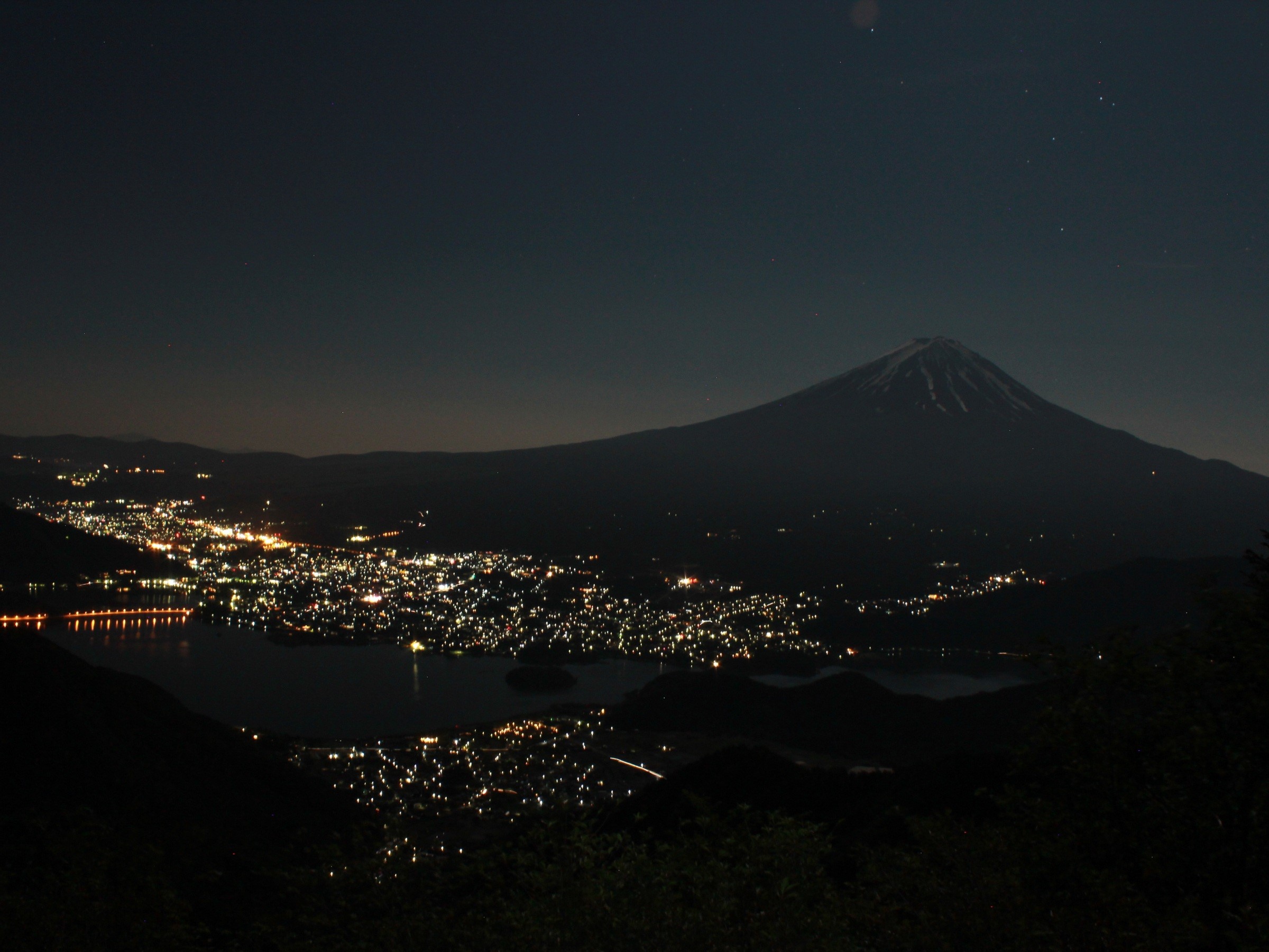 mountain peak, scenics - nature, outdoors, nature, 1080P, no people, building, cityscape, illuminated, mt fuji, volcano, residential district, beauty in nature, HD Wallpaper