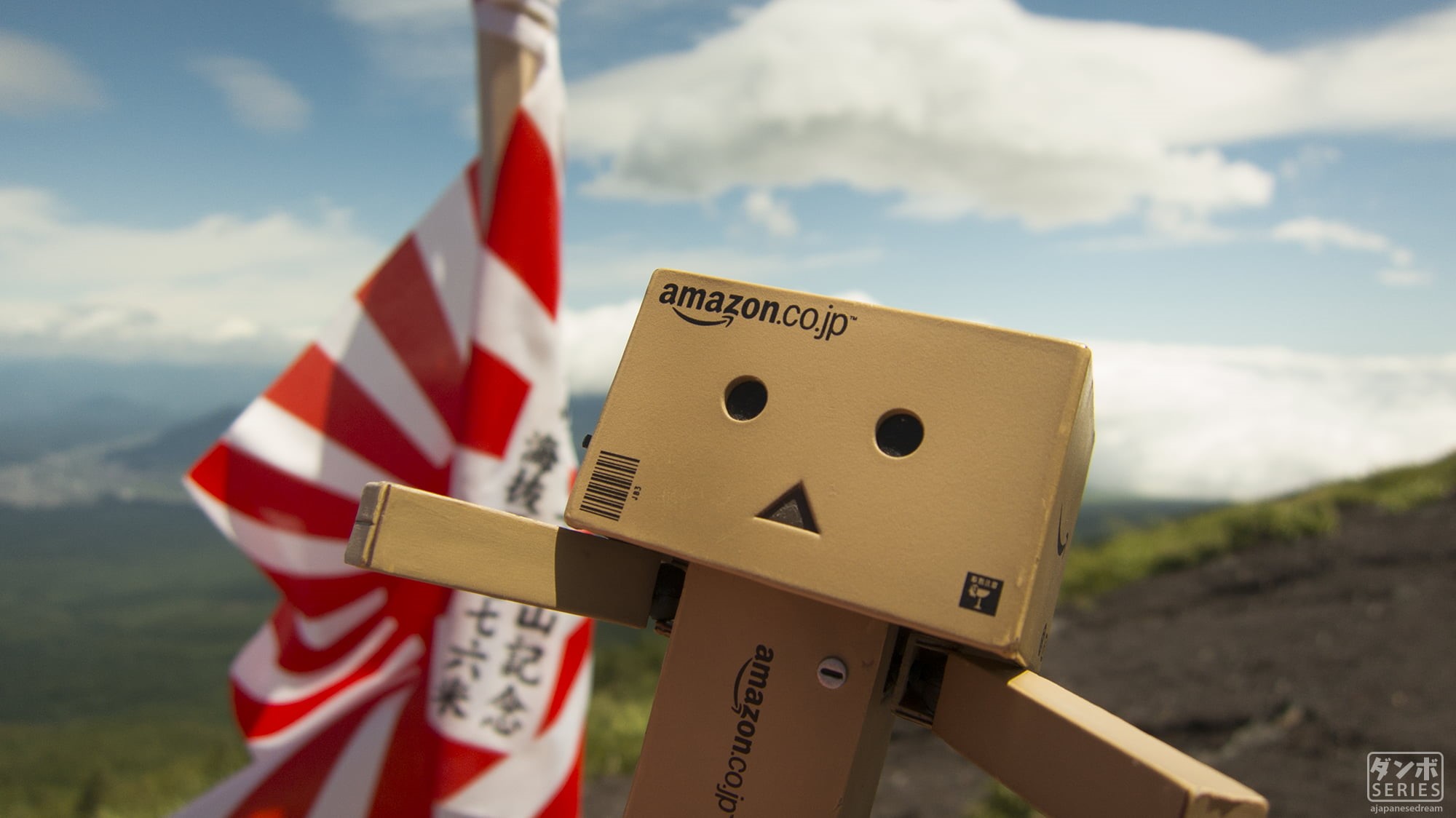 Amazon, focus on foreground, cloud - sky, mountain, flag, Japanese, male likeness, Tokyo, spring, no people, paper, representation, Mount Fuji, symbol, HD Wallpaper